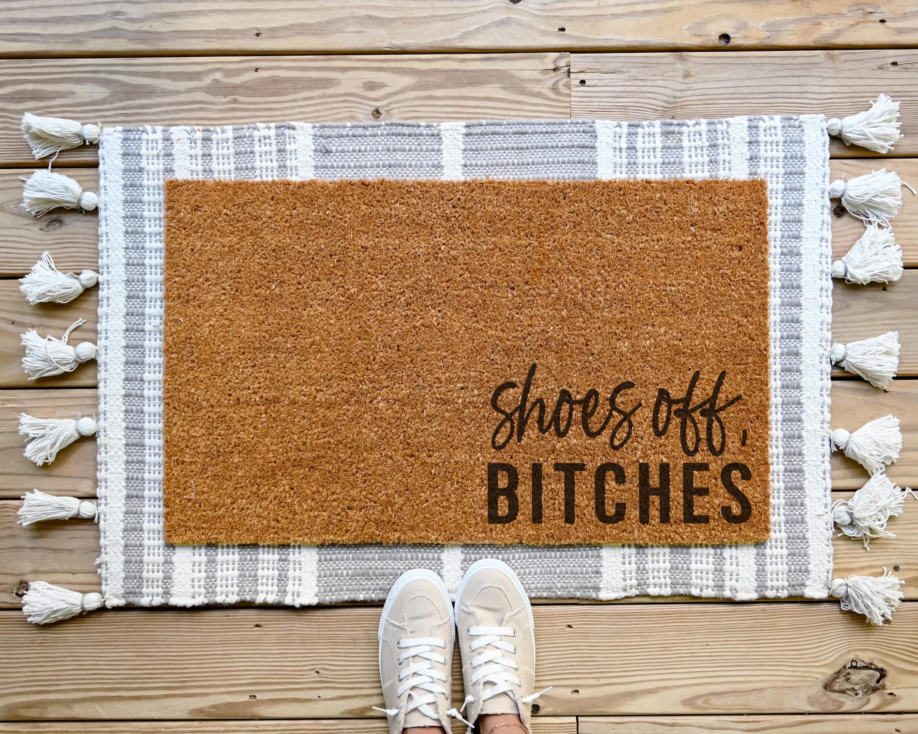 HamlinRowShop Shoes Off Bitches Funny Coir Doormat