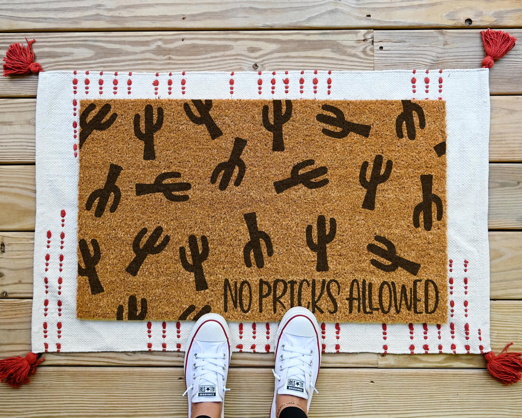 HamlinRowShop No Pricks Allowed Coir Doormat Cactus Design