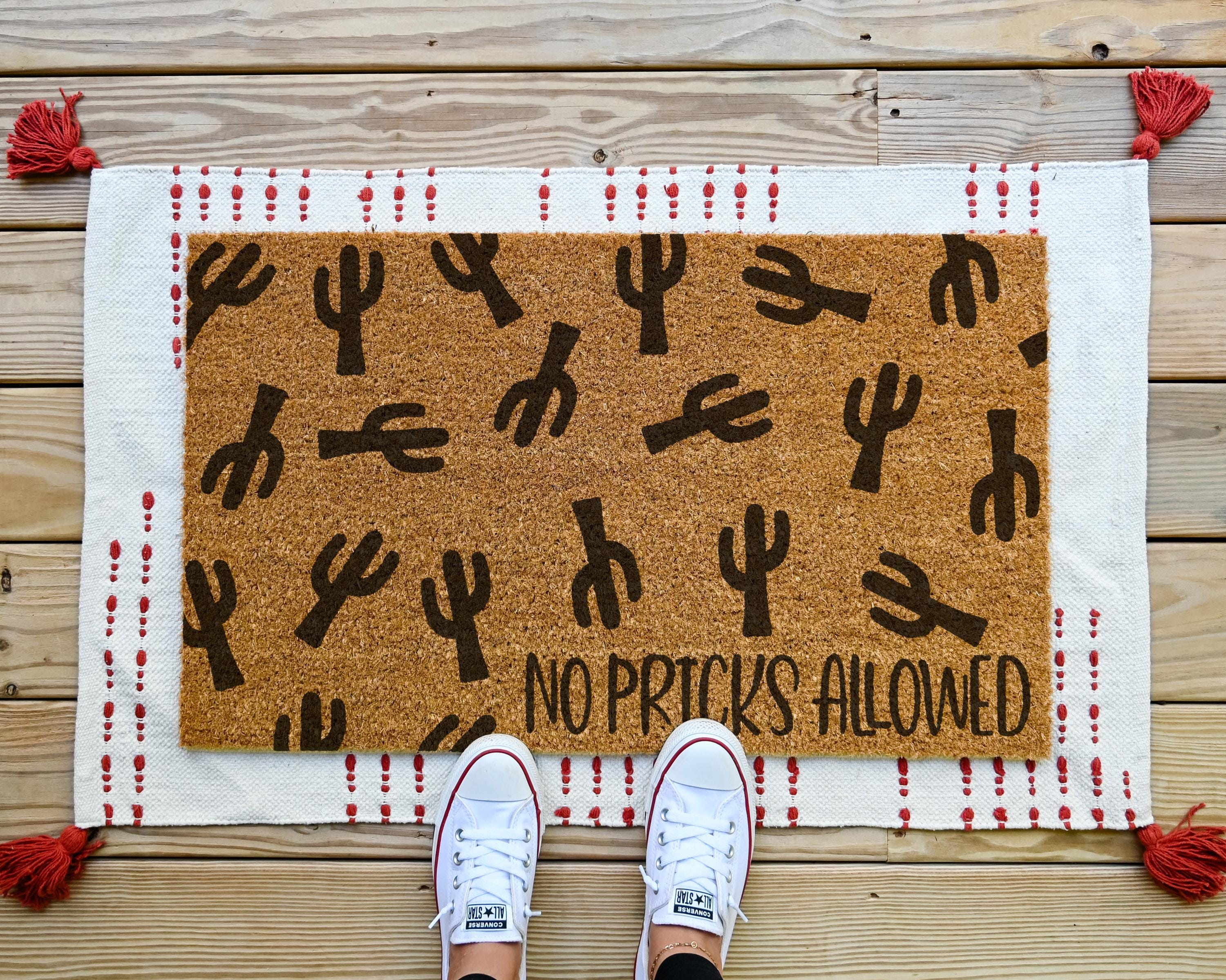 HamlinRowShop No Pricks Allowed Coir Doormat Cactus Design