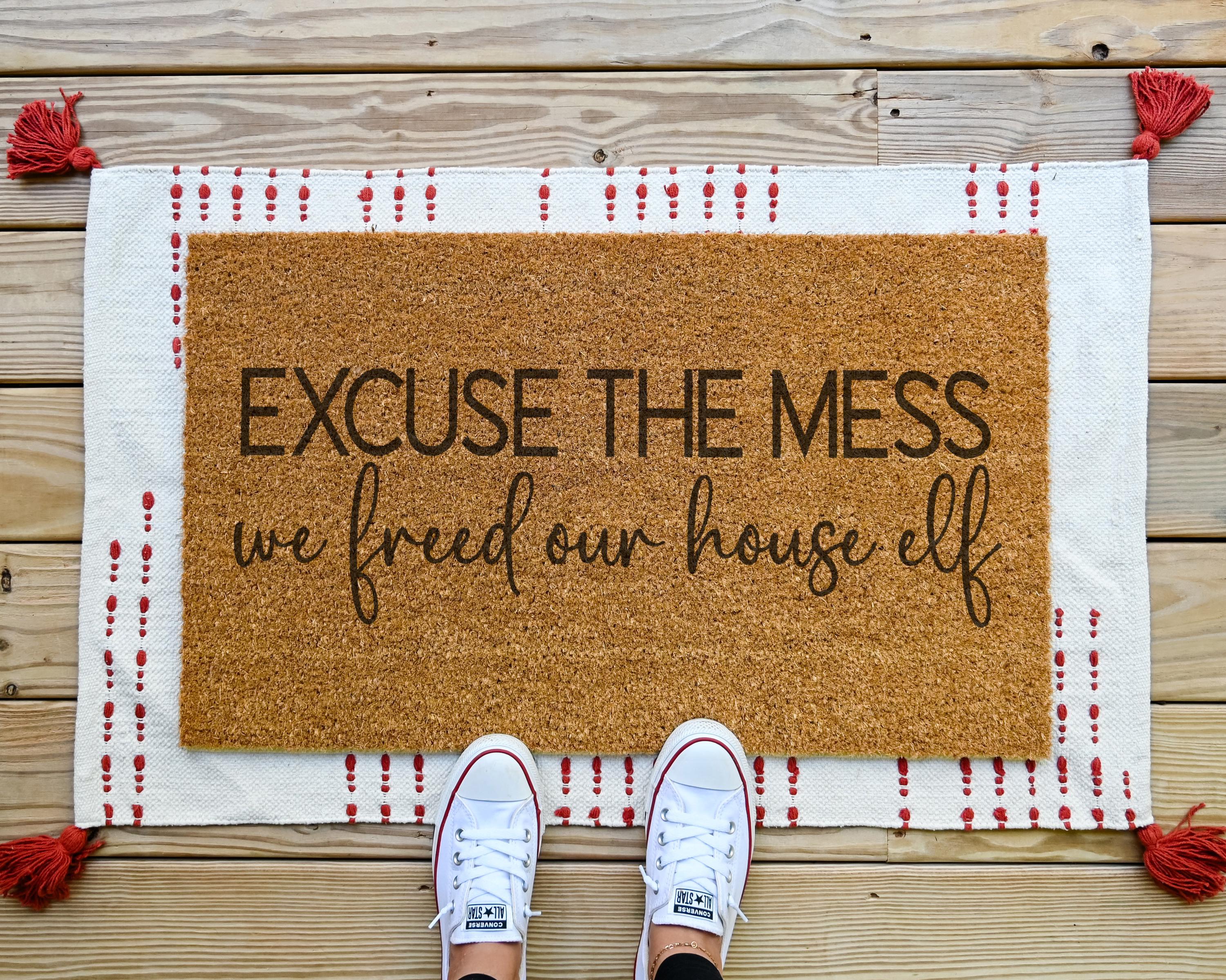 HamlinRowShop Excuse the Mess Doormat Funny Coir Personalized