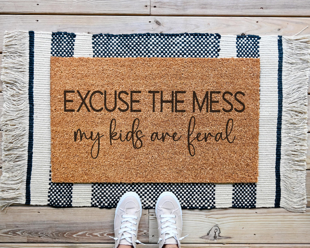 HamlinRowShop Excuse the Mess Doormat Funny Coir Personalized