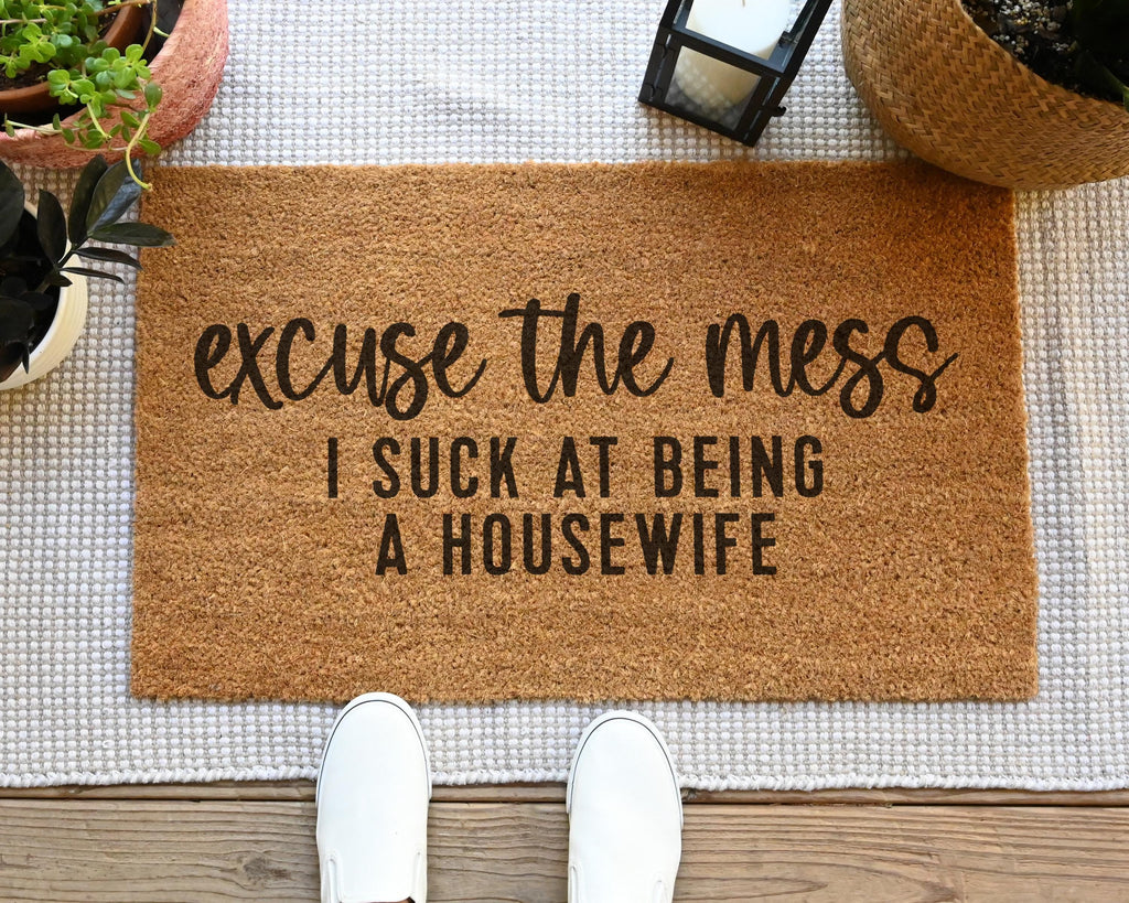 HamlinRowShop Excuse the Mess Funny Coir Doormat Natural Fiber