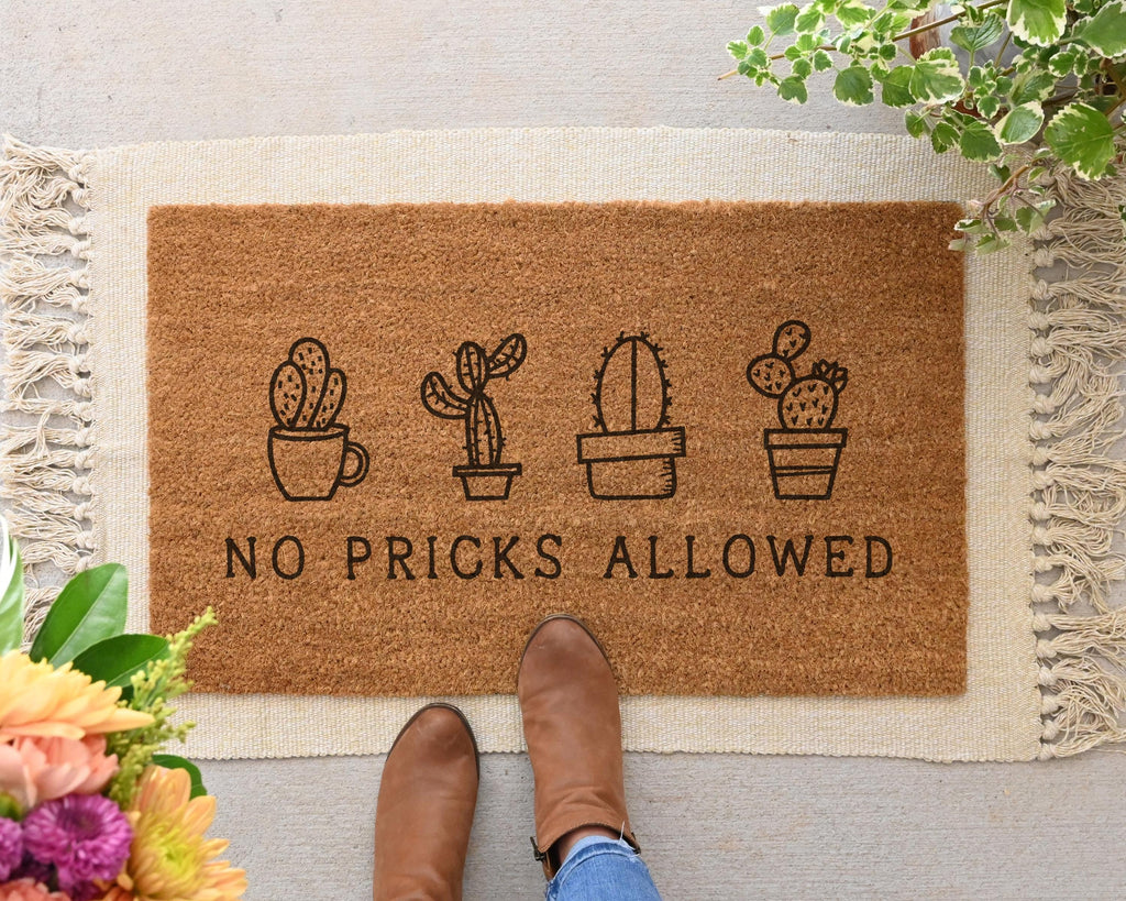 HamlinRowShop No Pricks Allowed Cactus Doormat Funny Welcome Mat