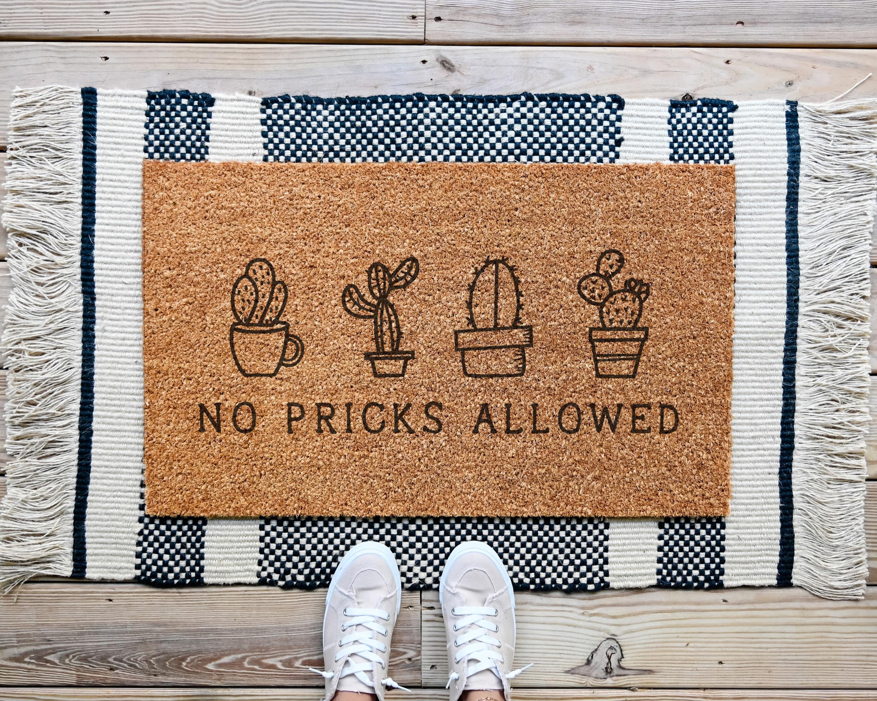 HamlinRowShop No Pricks Allowed Cactus Doormat Funny Welcome Mat