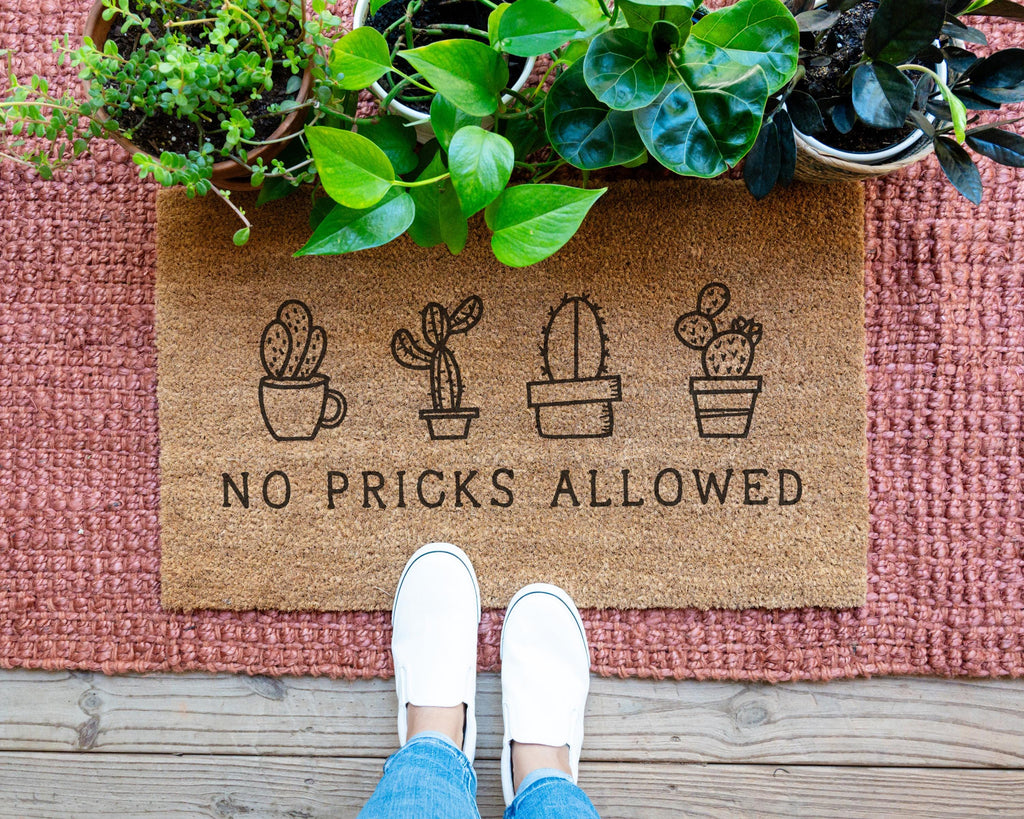 HamlinRowShop No Pricks Allowed Cactus Doormat Funny Welcome Mat