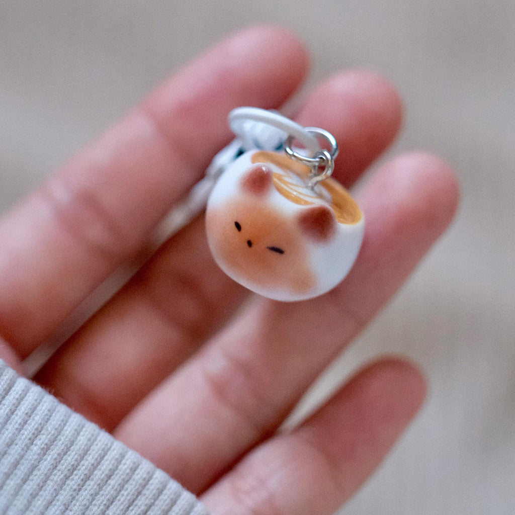 VanillaStarCafe Cat Espresso Latte Art Ceramic Keychain Charm