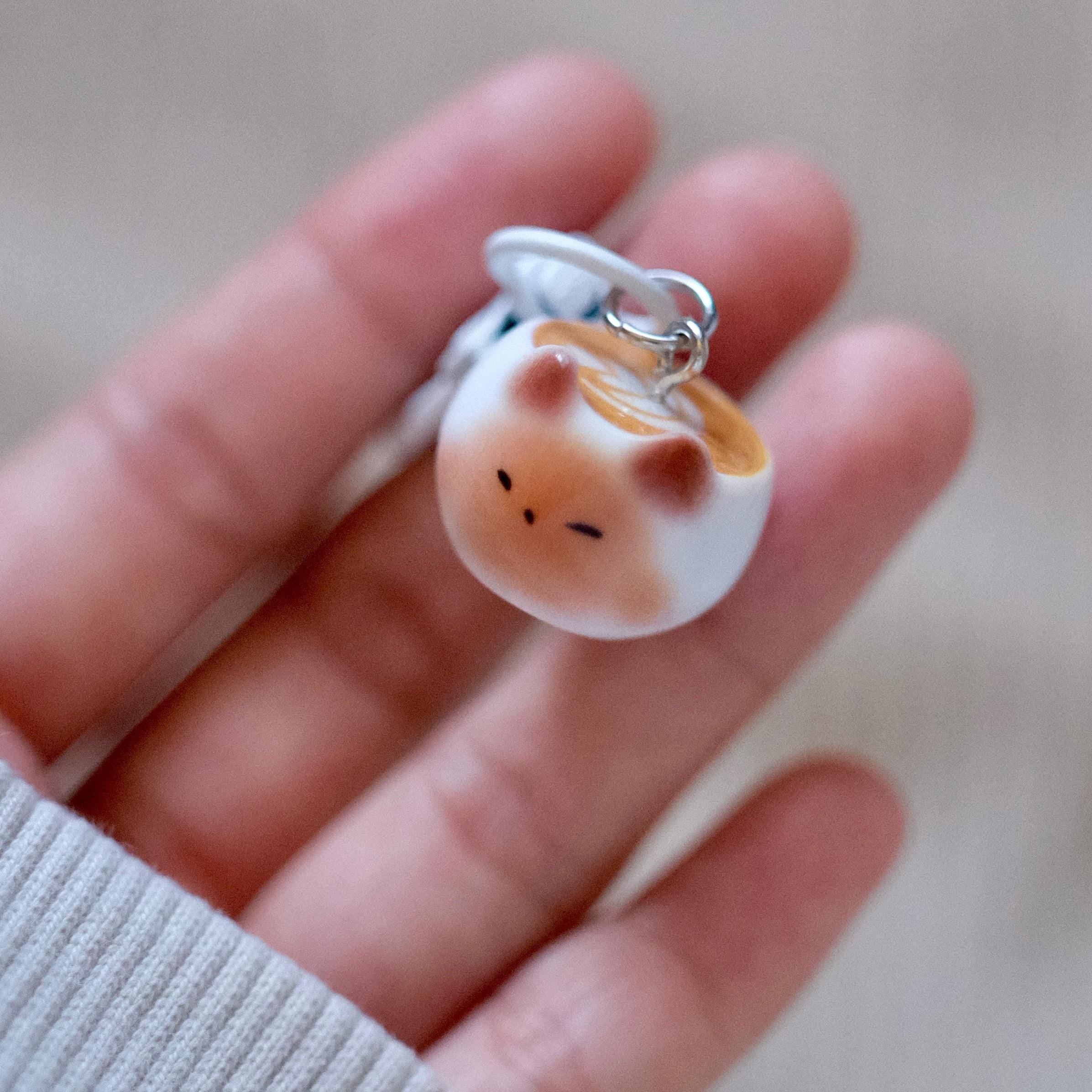 VanillaStarCafe Cat Espresso Latte Art Ceramic Keychain Charm