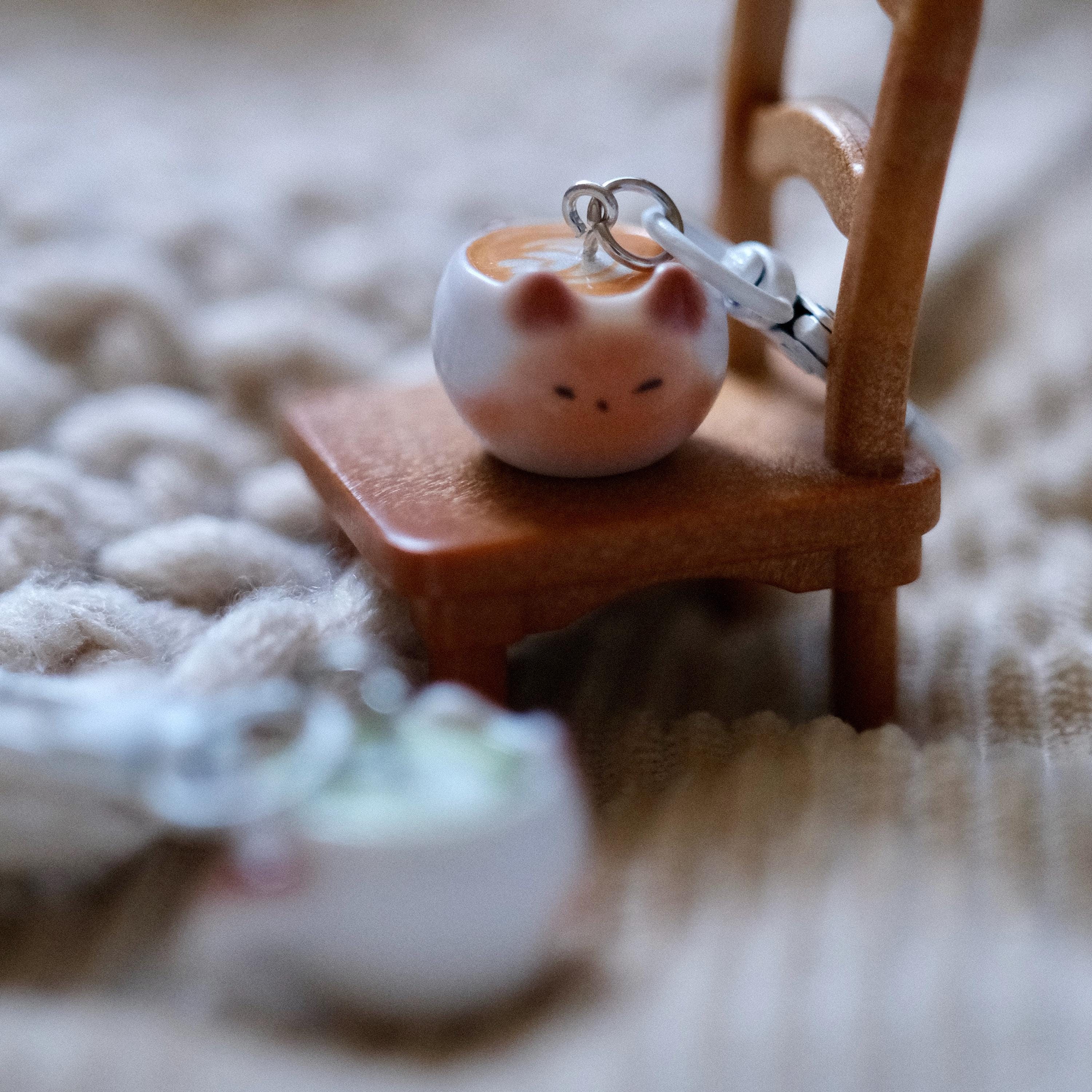 VanillaStarCafe Cat Espresso Latte Art Ceramic Keychain Charm
