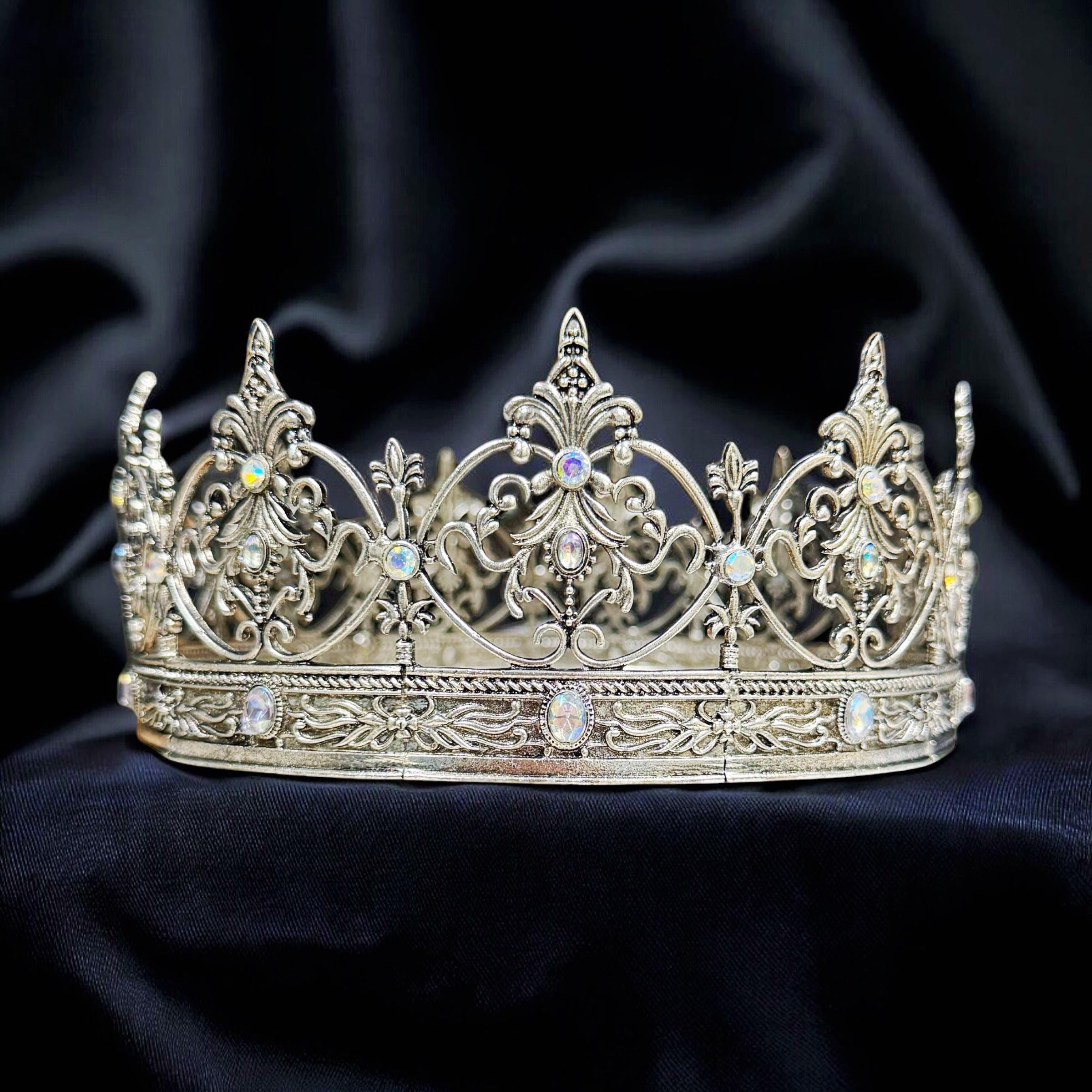 HappyJewelryWorld Vintage Silver Crown Iridescent Crystal Rhinestone XL