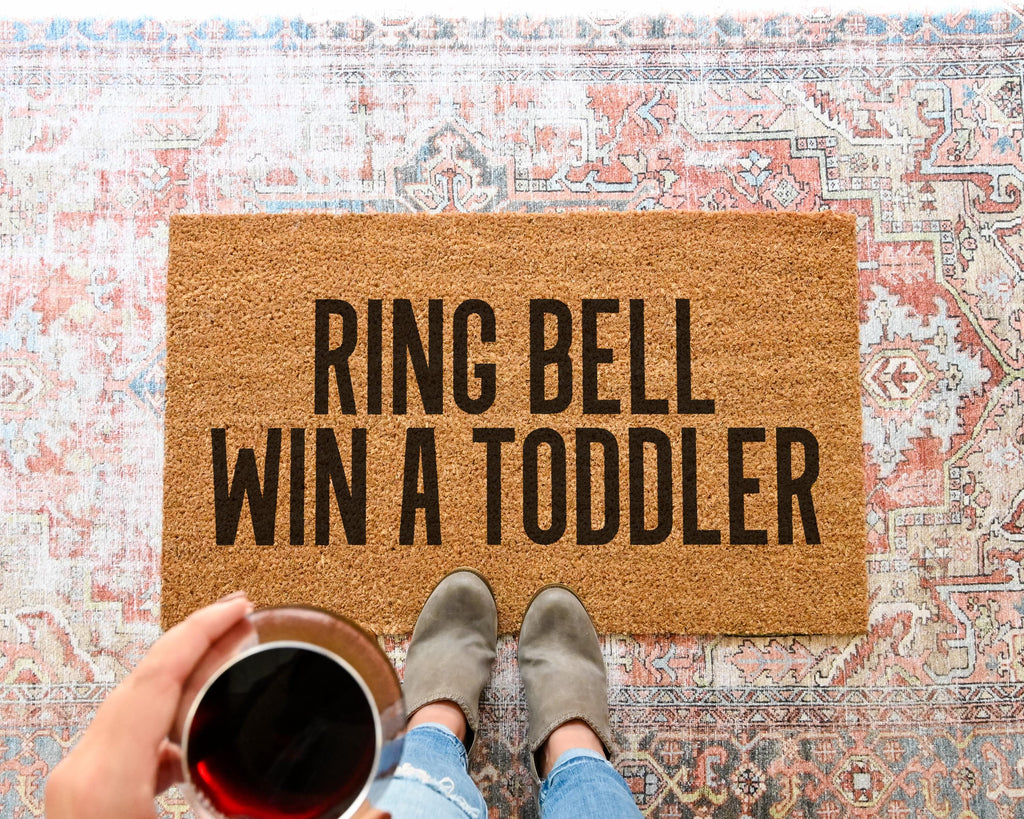 HamlinRowShop Ring Bell Win a Toddler Coir Doormat, Funny Welcome Mat