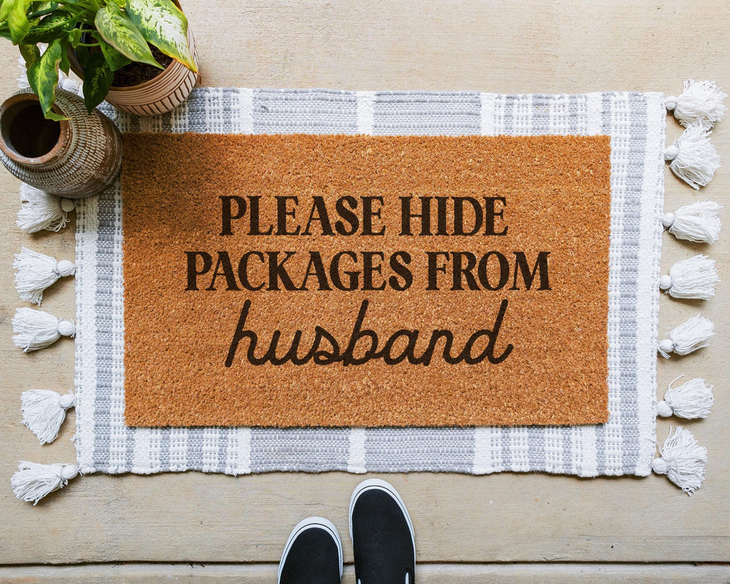 Funny Please Hide Packages From Husband Coir Doormat