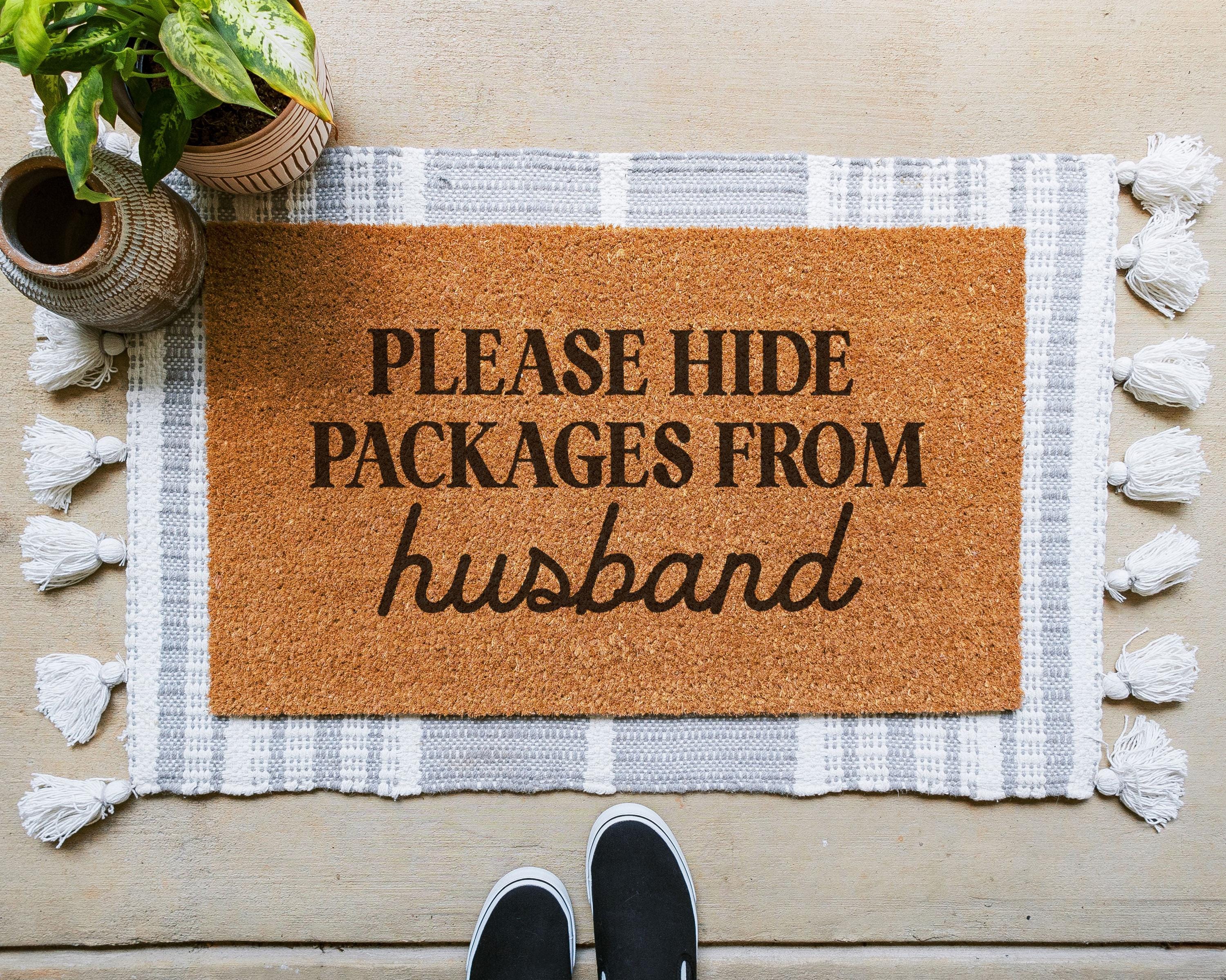 Funny Please Hide Packages From Husband Coir Doormat