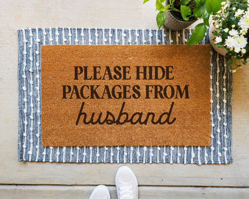Funny Please Hide Packages From Husband Coir Doormat