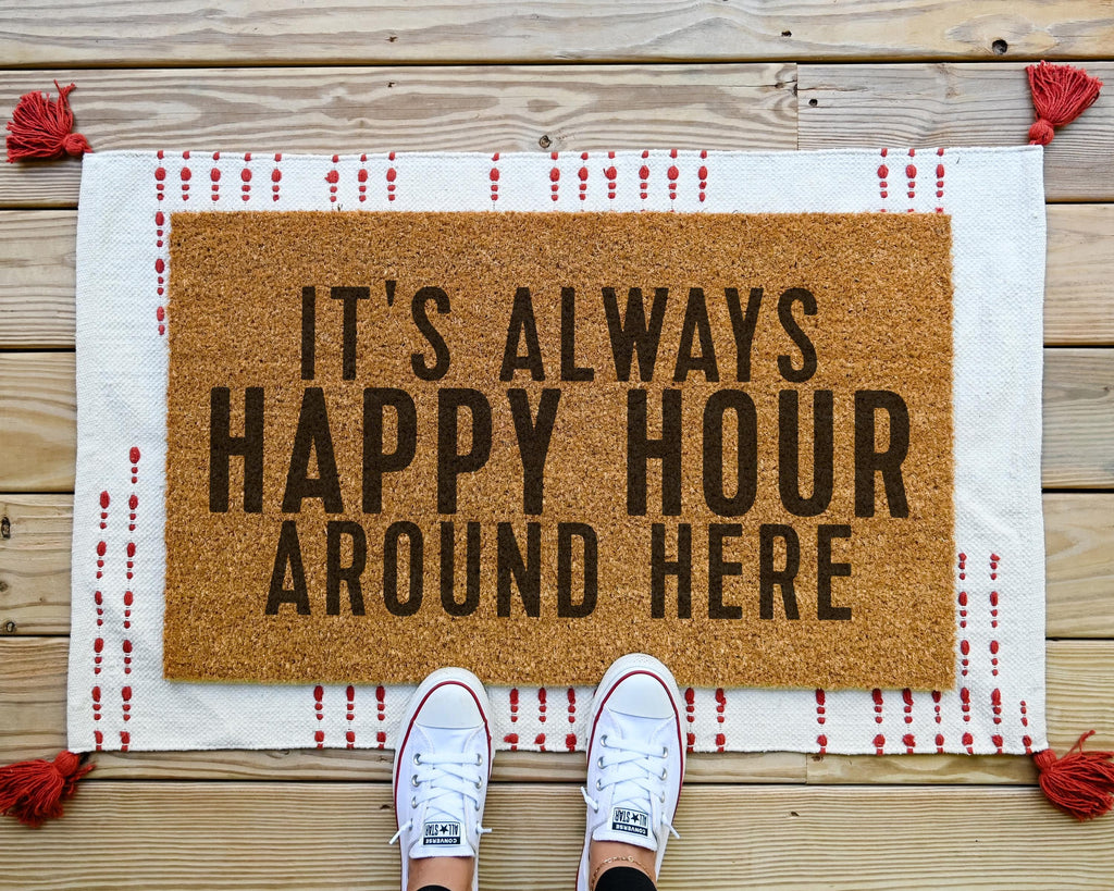HamlinRowShop Happy Hour Coir Doormat Funny Welcome Mat