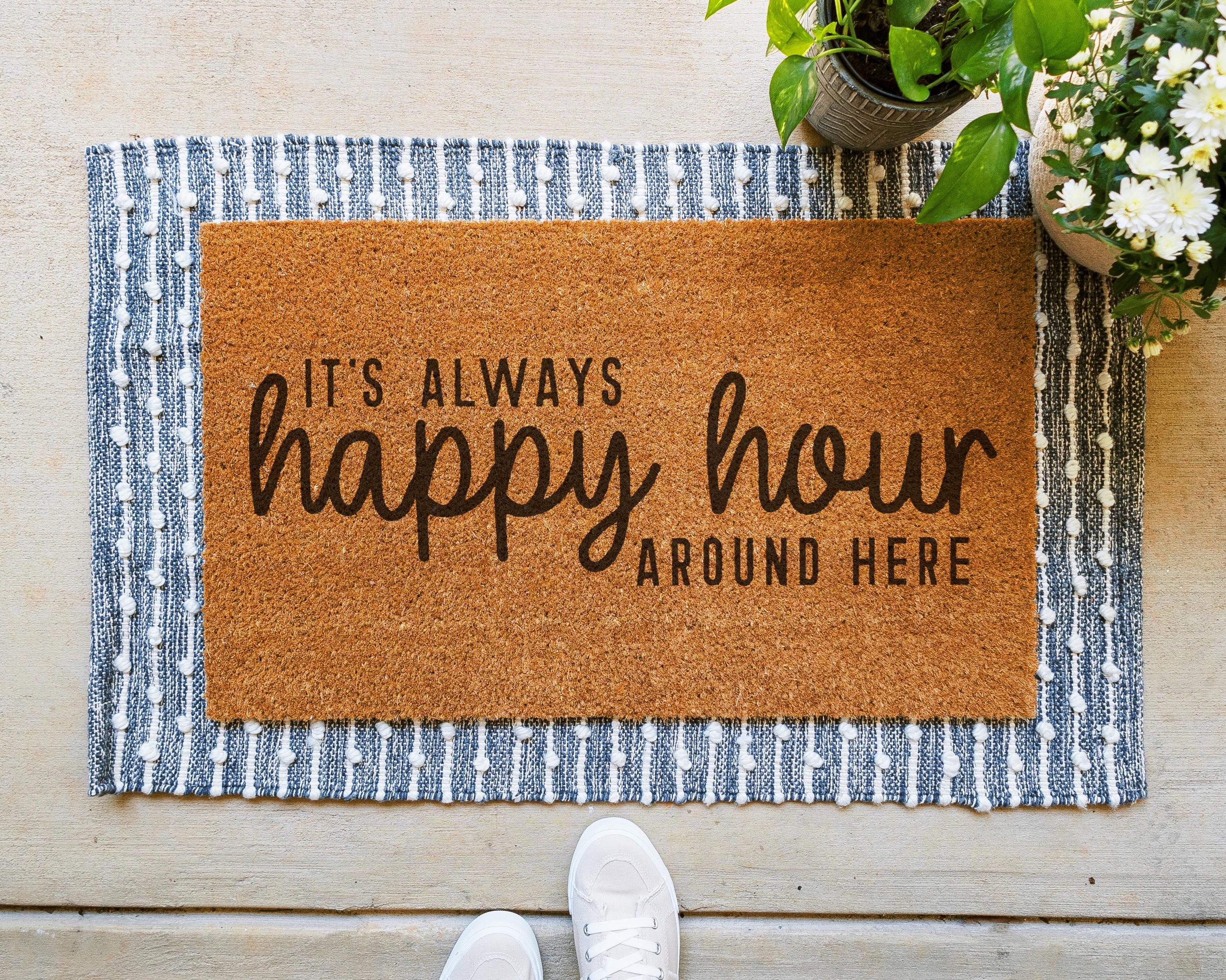 HamlinRowShop Always Happy Hour Coir Doormat with Slip-Resistant Backing