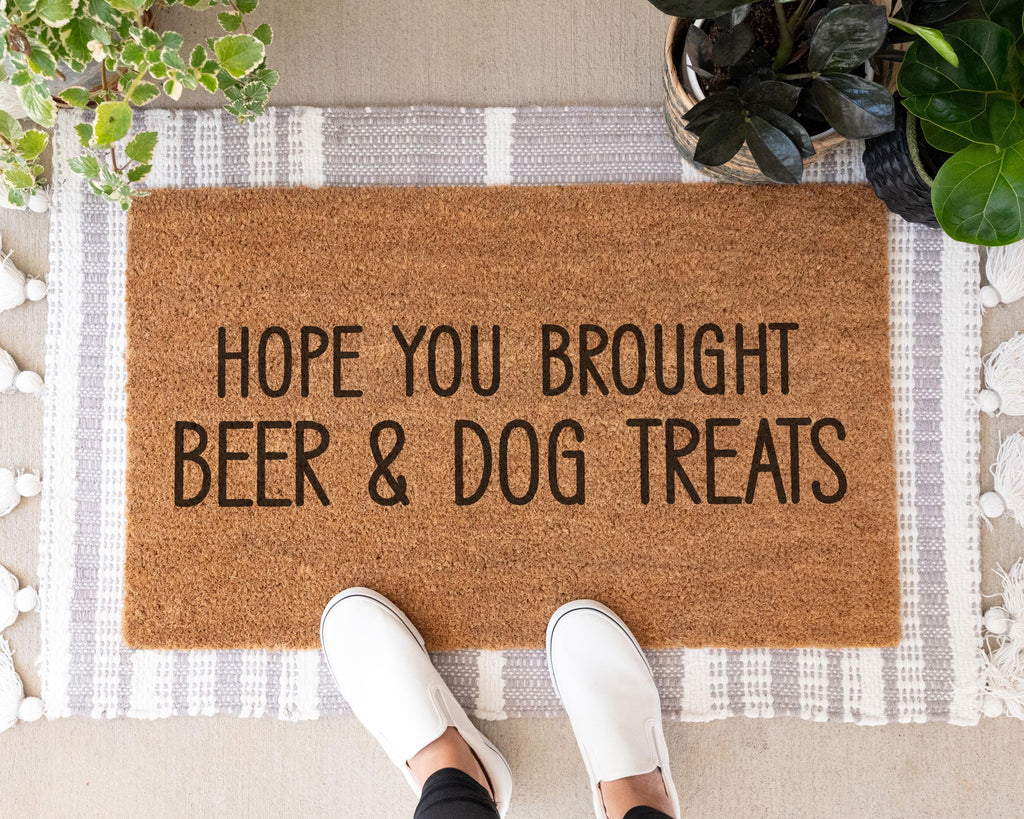 HamlinRowShop Hope You Brought Beer & Dog Treats Coir Doormat Personalized Funny Welcome Mat