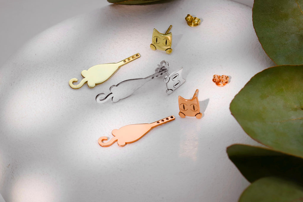 Sterling Silver Cat Ear Jacket Earrings: Pet Lover Gift