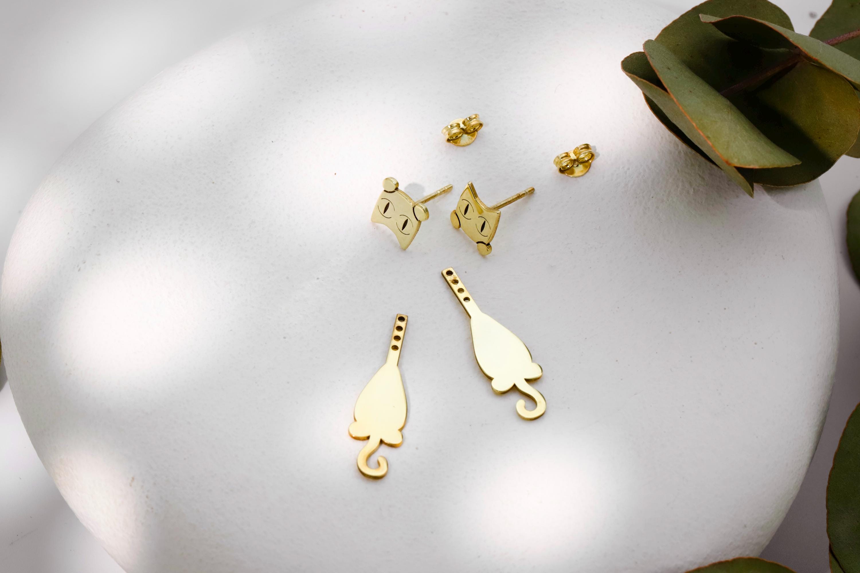 Sterling Silver Cat Ear Jacket Earrings: Pet Lover Gift