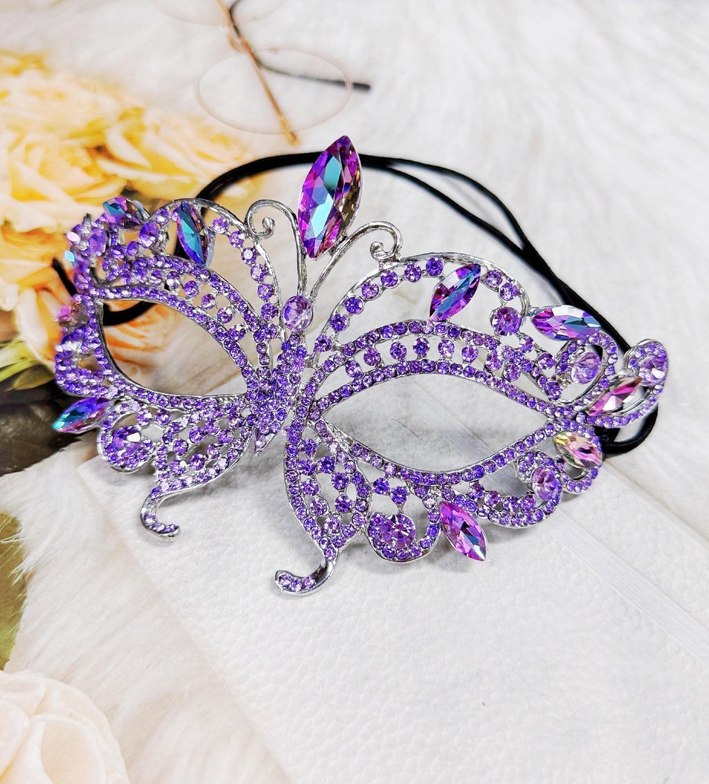 HappyJewelryWorld Purple Crystal Masquerade Mask Butterfly Rhinestone