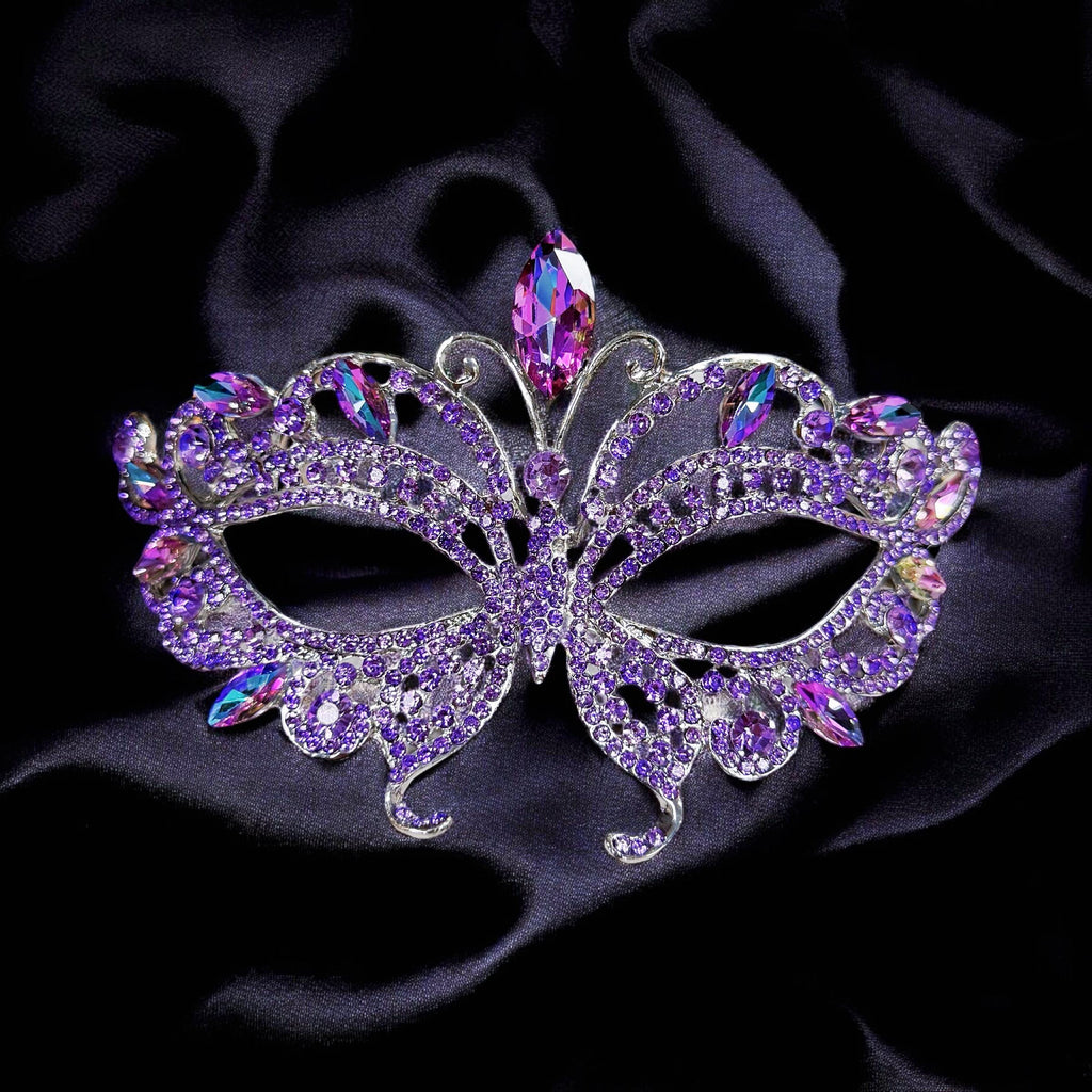 HappyJewelryWorld Purple Crystal Masquerade Mask Butterfly Rhinestone