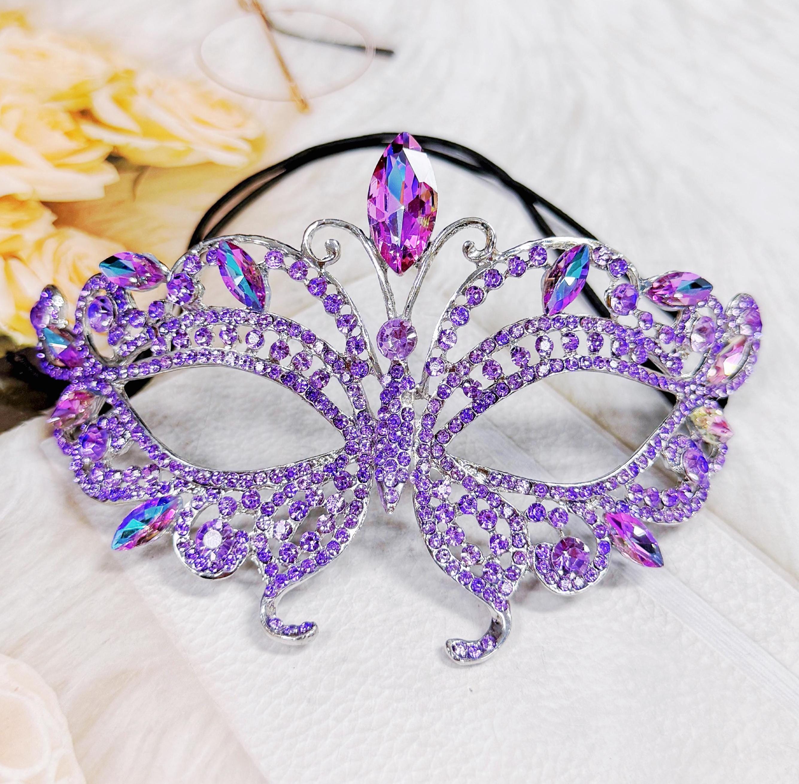 HappyJewelryWorld Purple Crystal Masquerade Mask Butterfly Rhinestone