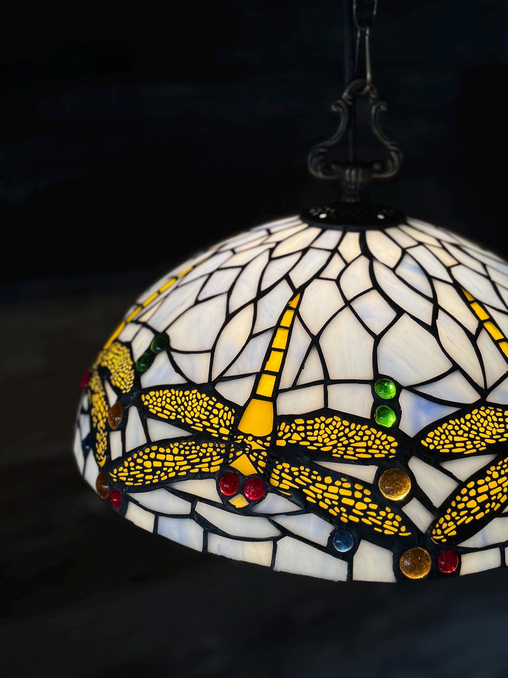 Scarlett Tiffany Dragonfly Stained Glass Pendant Lamp 14in Multicolor