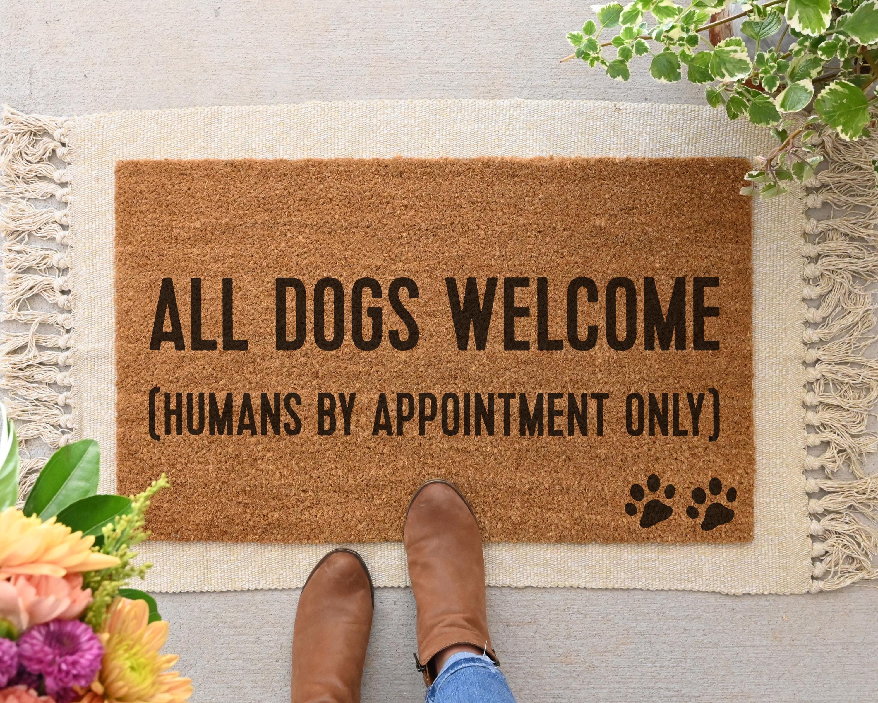 HamlinRowShop Funny Dog Welcome Mat: Humans By Appointment Only Coir Doormat