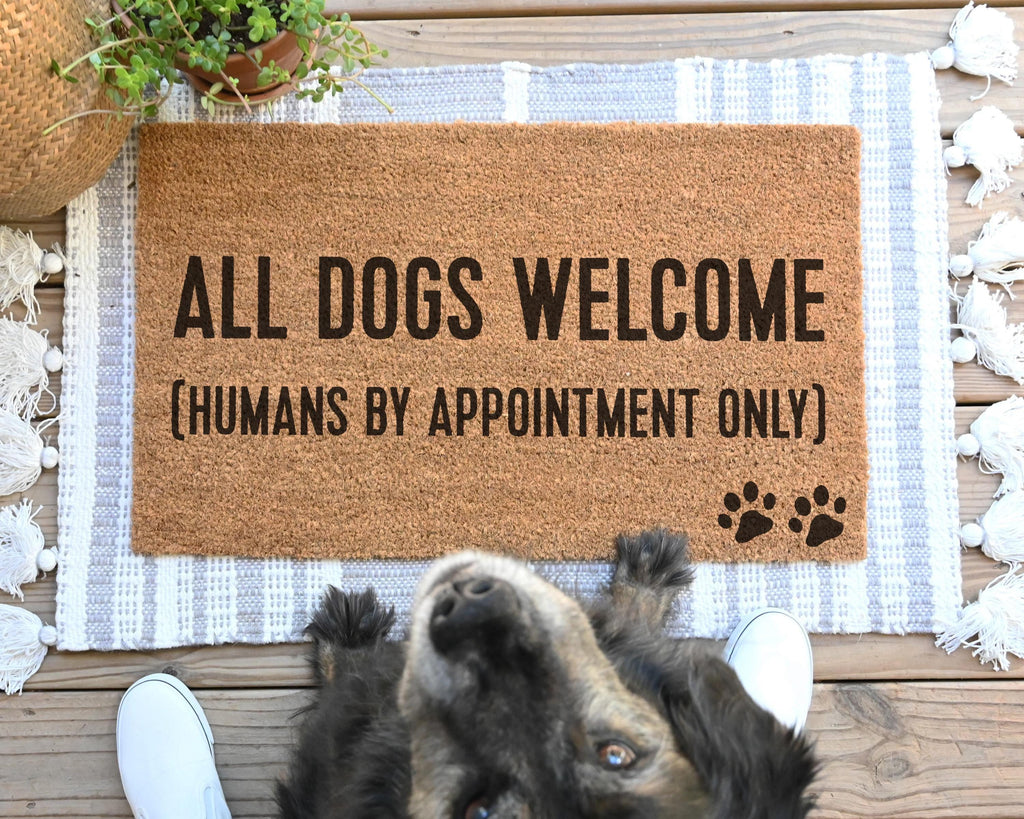 HamlinRowShop Funny Dog Welcome Mat: Humans By Appointment Only Coir Doormat