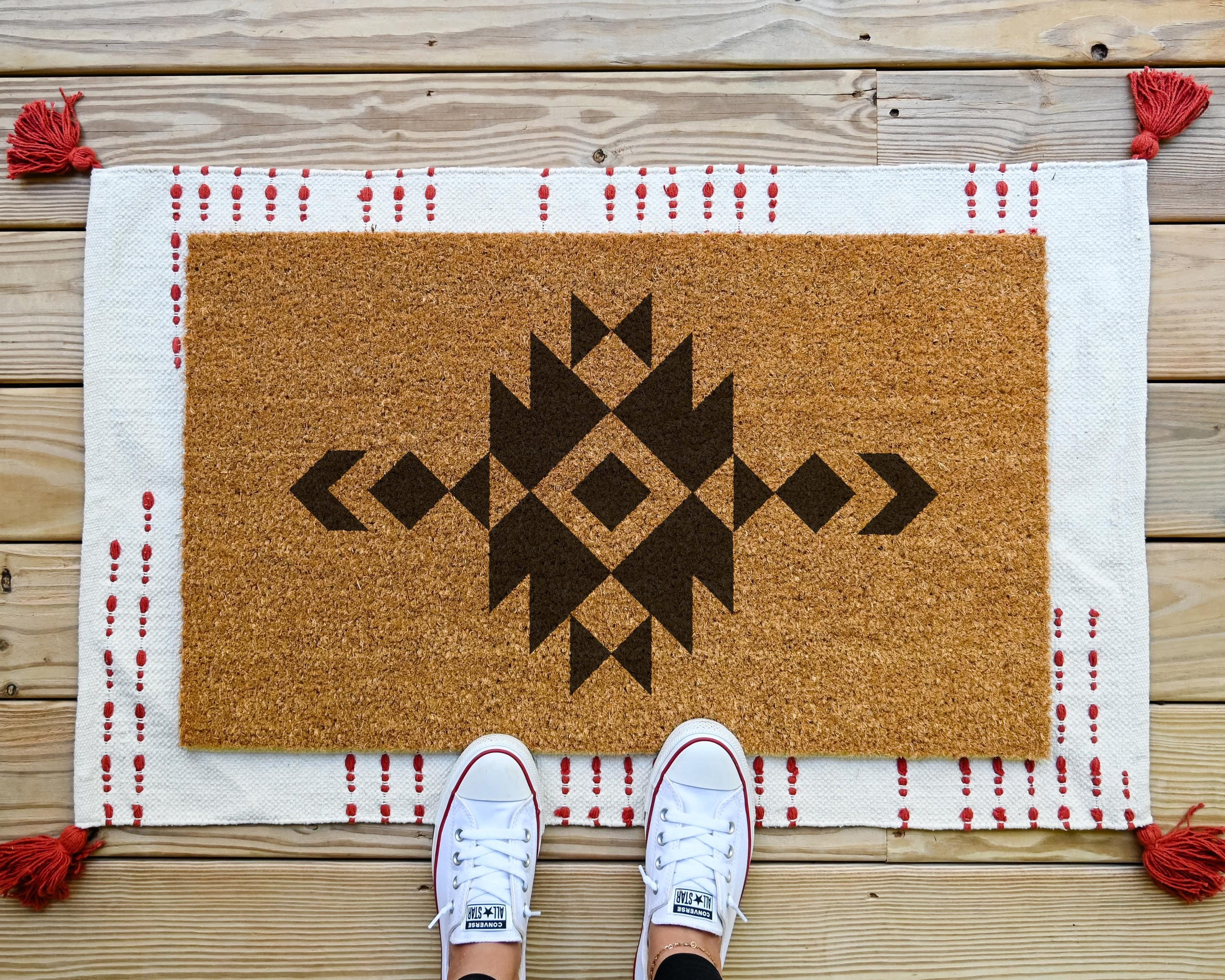 Aztec Coir Doormat: Southwestern Tribal Design Welcome Mat