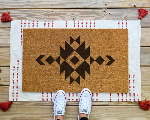 Aztec Coir Doormat: Southwestern Tribal Design Welcome Mat