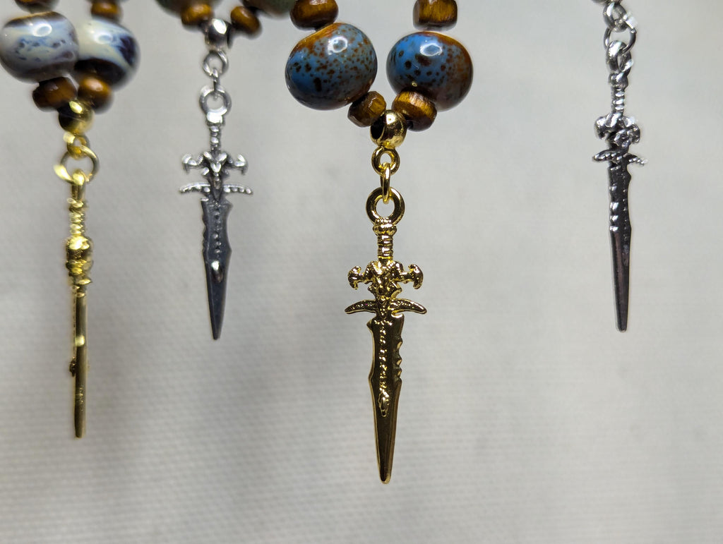 NoctemPottery Ceramic Beaded Sword Charm Pendant Necklace Adjustable Cord