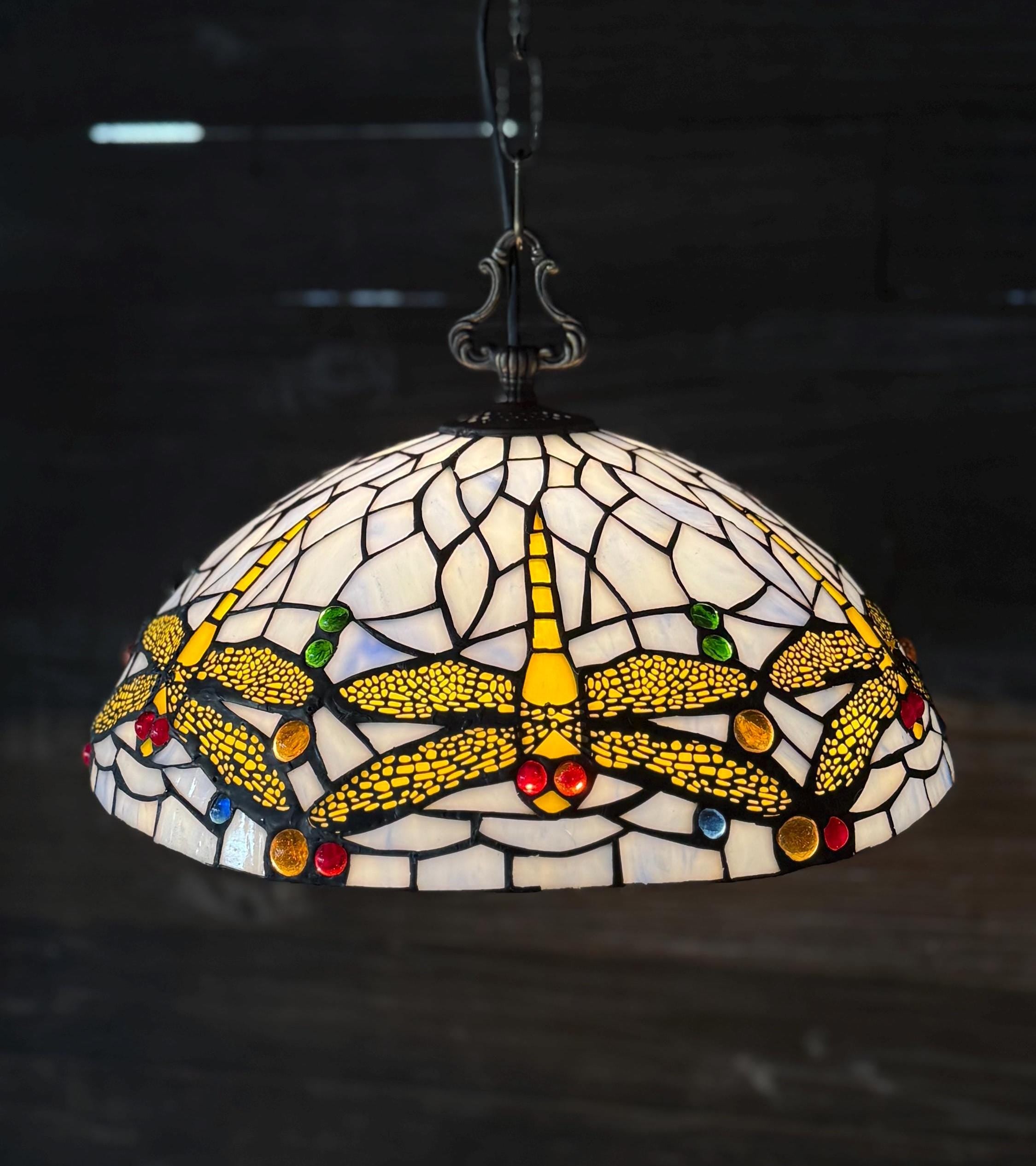 Scarlett Tiffany Dragonfly Stained Glass Pendant Lamp 14in Multicolor