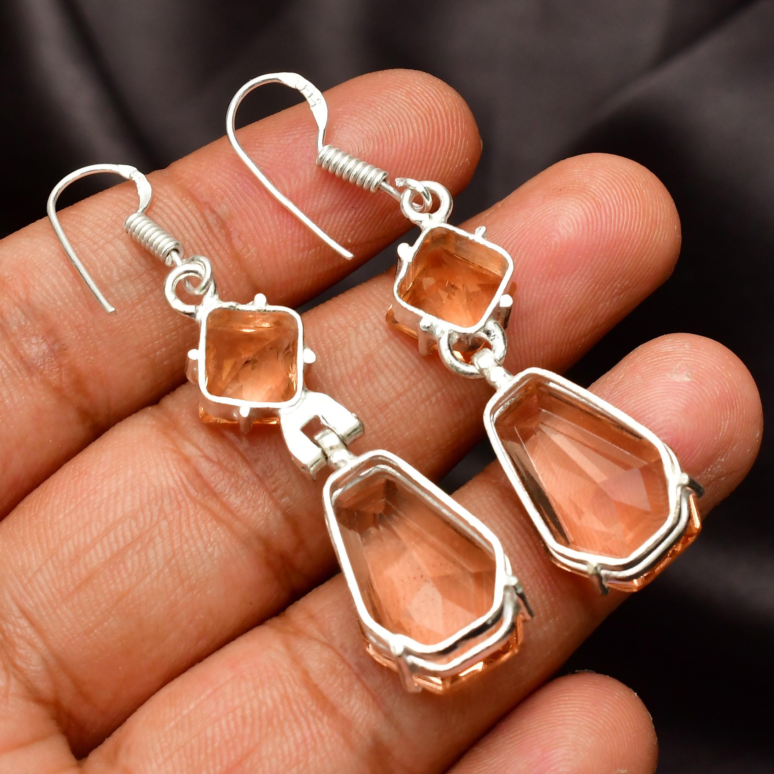 Handmade Morganite Earrings: Sterling Silver Bohemian Jewelry