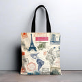Vintage Travel Stamp Tote Bag, Artistic Boho Canvas Shoulder Bag
