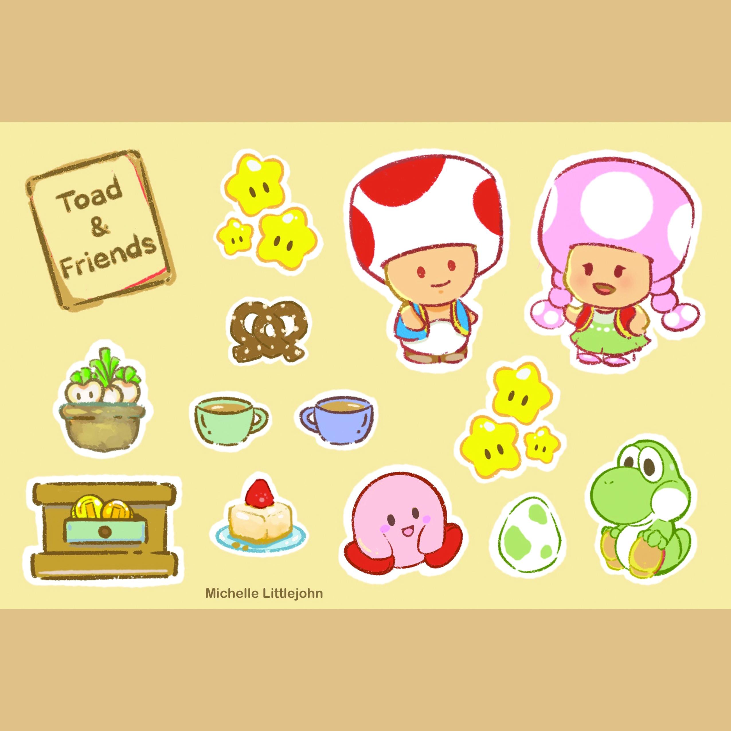 VanillaStarCafe Toad and Friends Sticker Sheet 6x4in Vinyl