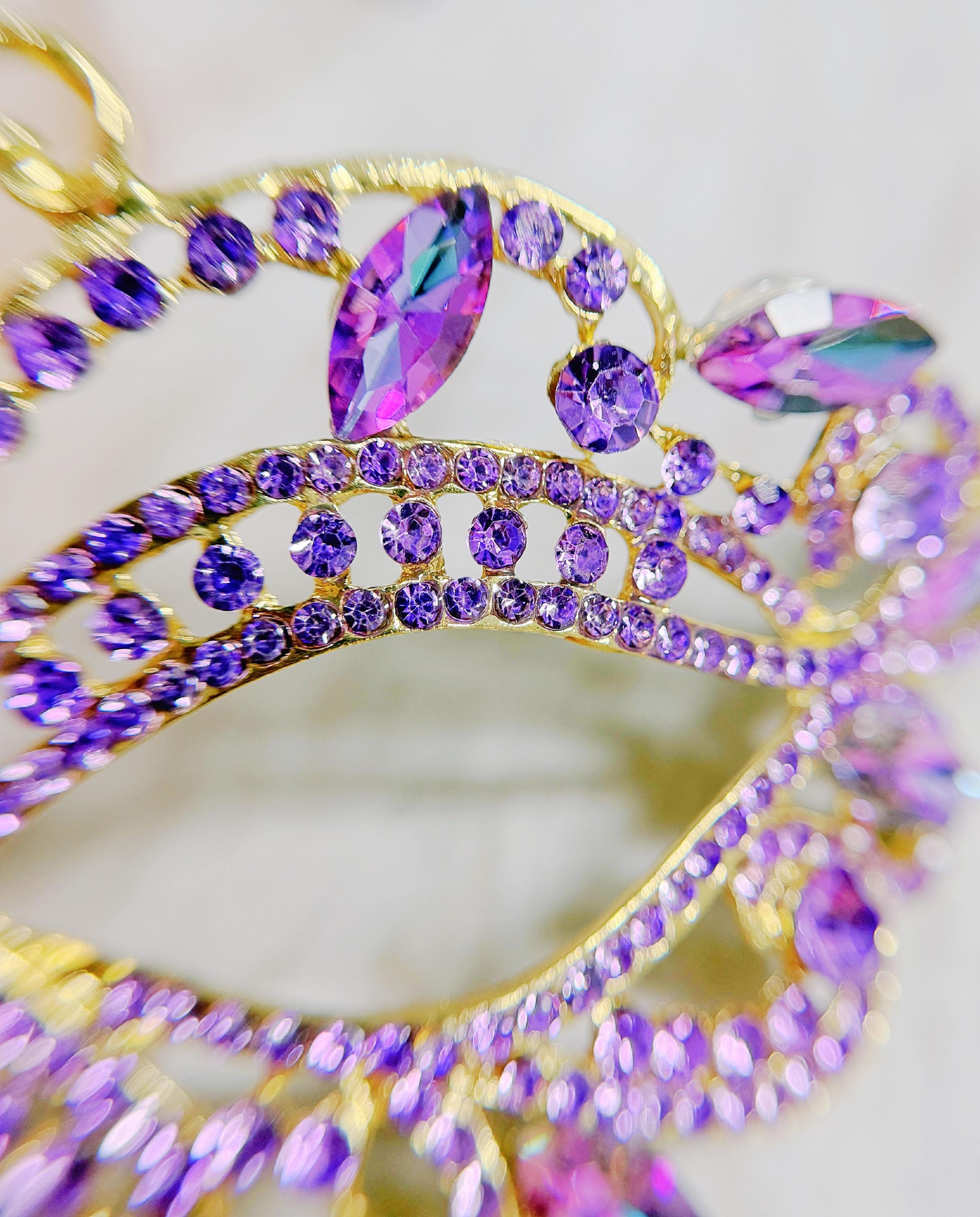 HappyJewelryWorld Purple Crystal Crystal Masquerade Mask Gold Handheld