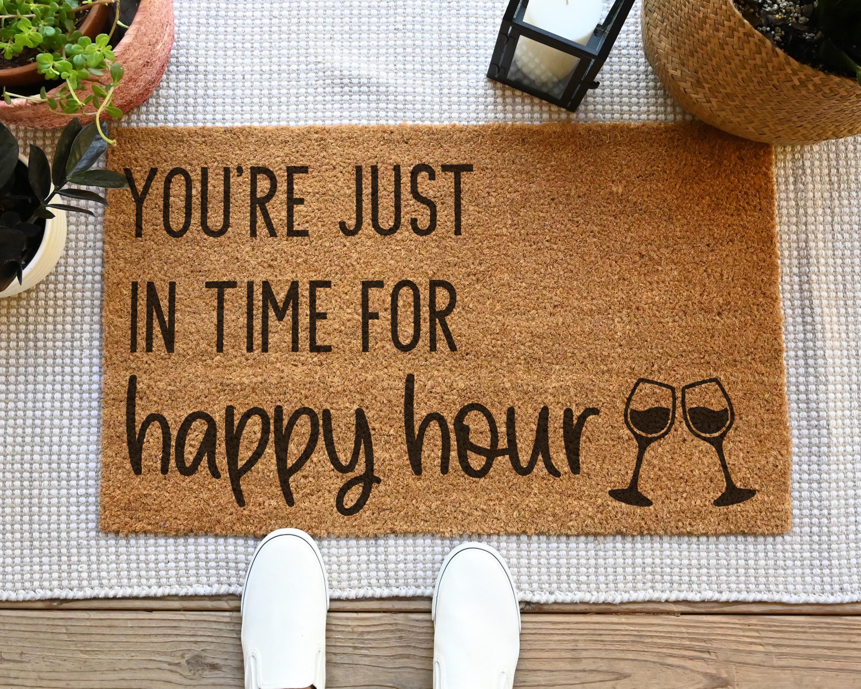 Funny Happy Hour Coir Doormat Welcome Mat for Cocktail Lovers
