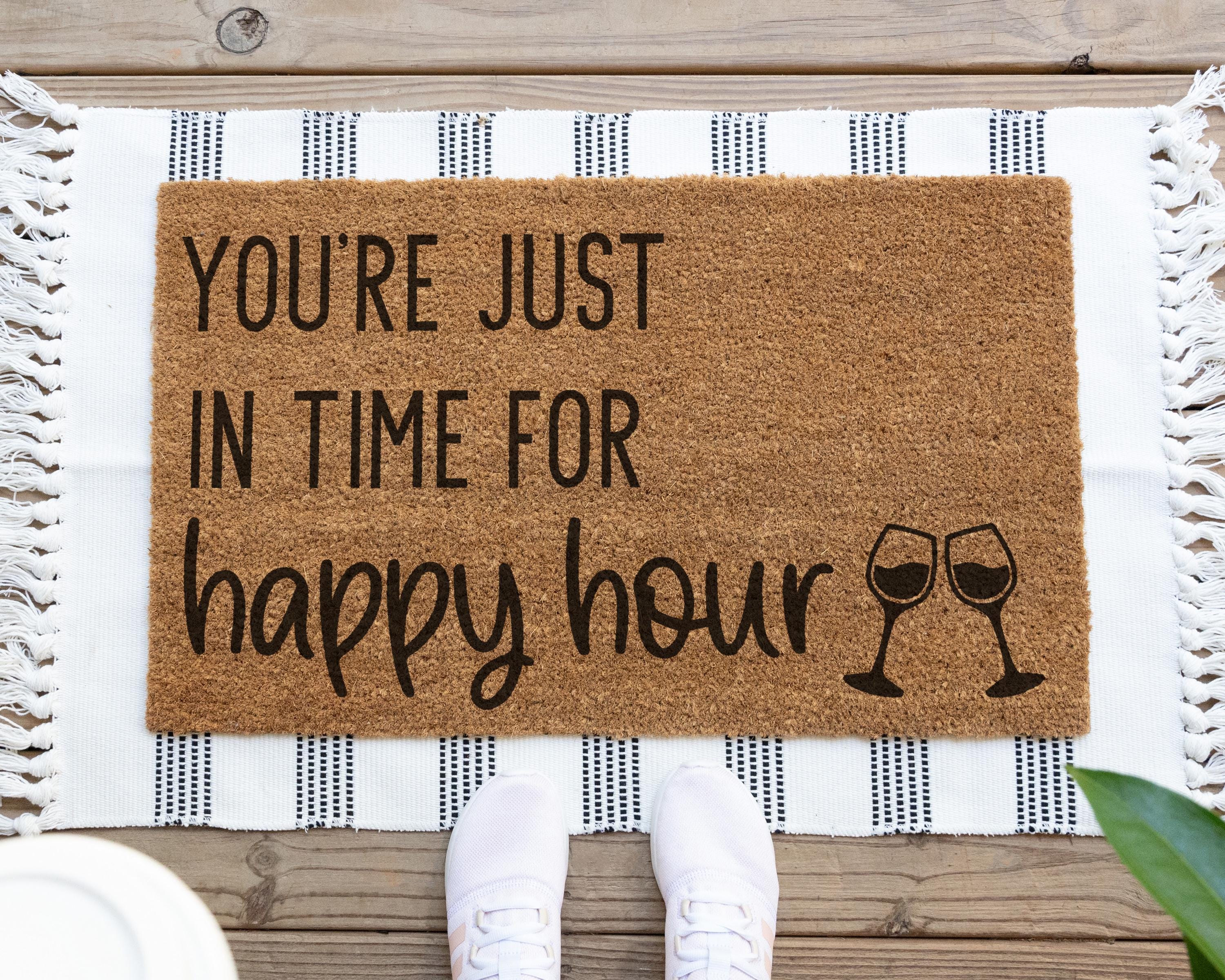 Funny Happy Hour Coir Doormat Welcome Mat for Cocktail Lovers