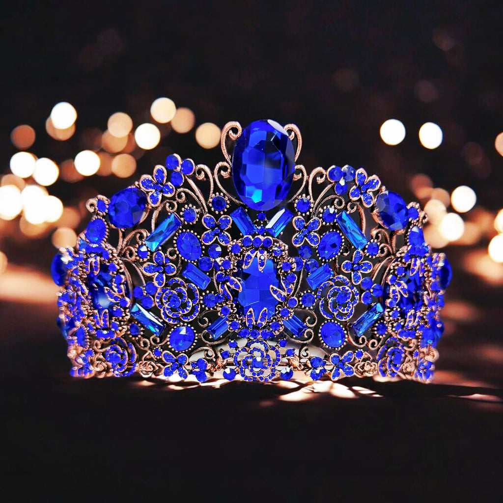 HappyJewelryWorld Handmade Sapphire Crystal Crown Victorian Bronze Copper Tiara