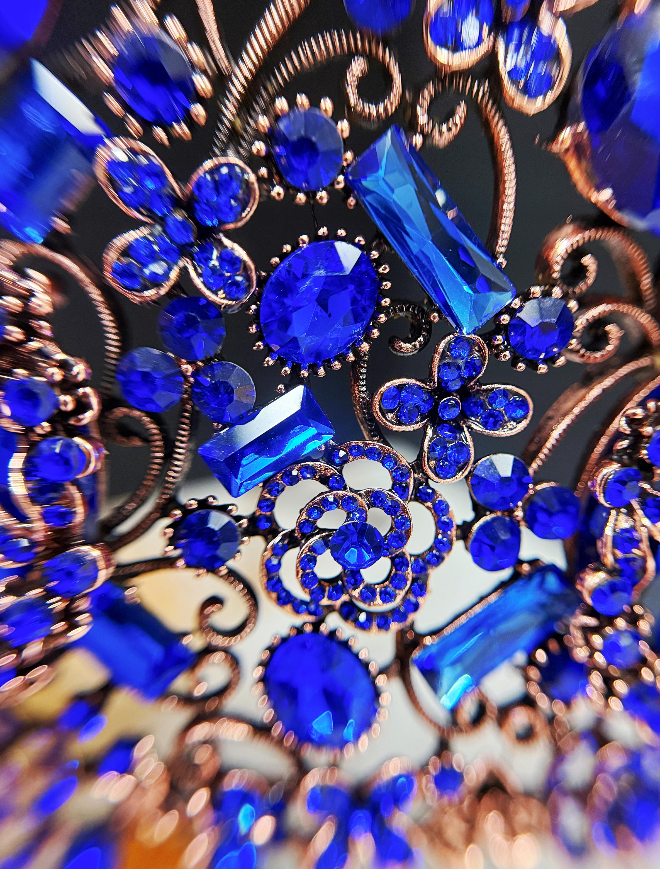 HappyJewelryWorld Handmade Sapphire Crystal Crown Victorian Bronze Copper Tiara