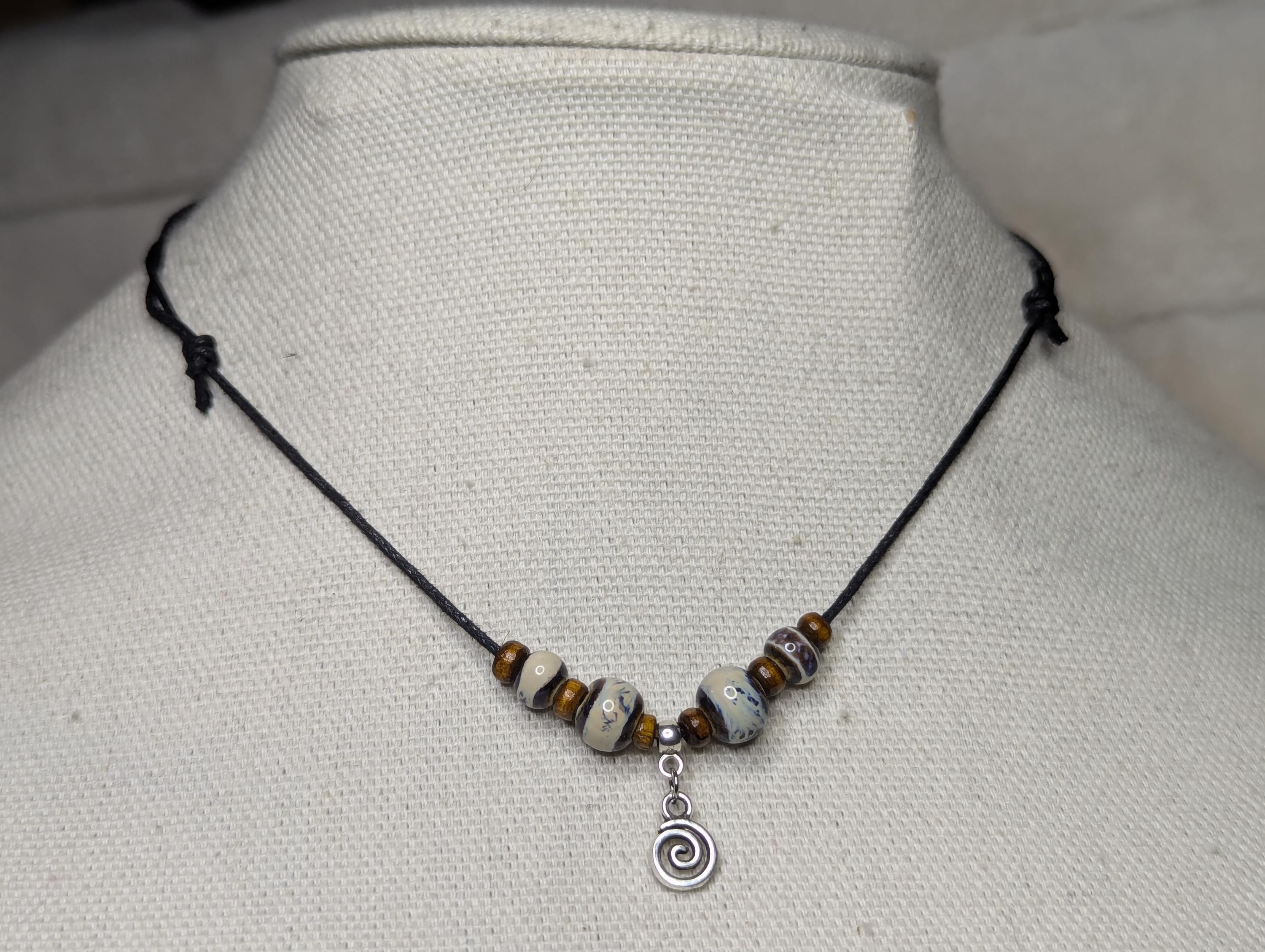 Tiny Spiral Swirl Charm Ceramic Beaded Choker Necklace