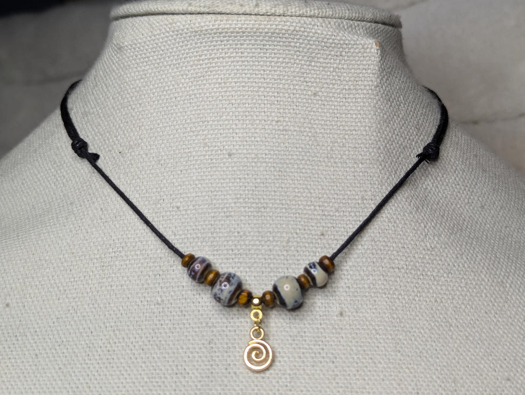 Tiny Spiral Swirl Charm Ceramic Beaded Choker Necklace
