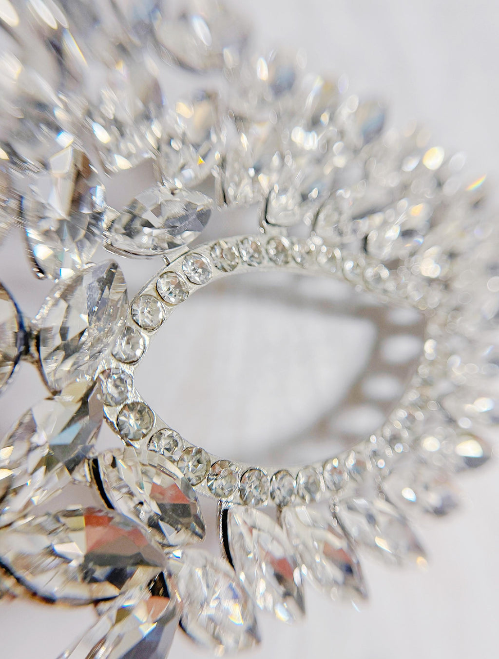 HappyJewelryWorld Crystal Masquerade Mask on Stick Silver Rhinestone