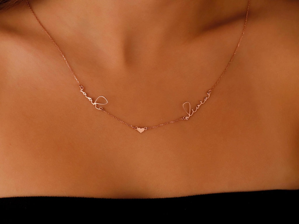 SilverGoldandRose Personalized Two-Name Sterling Silver Couple Necklace