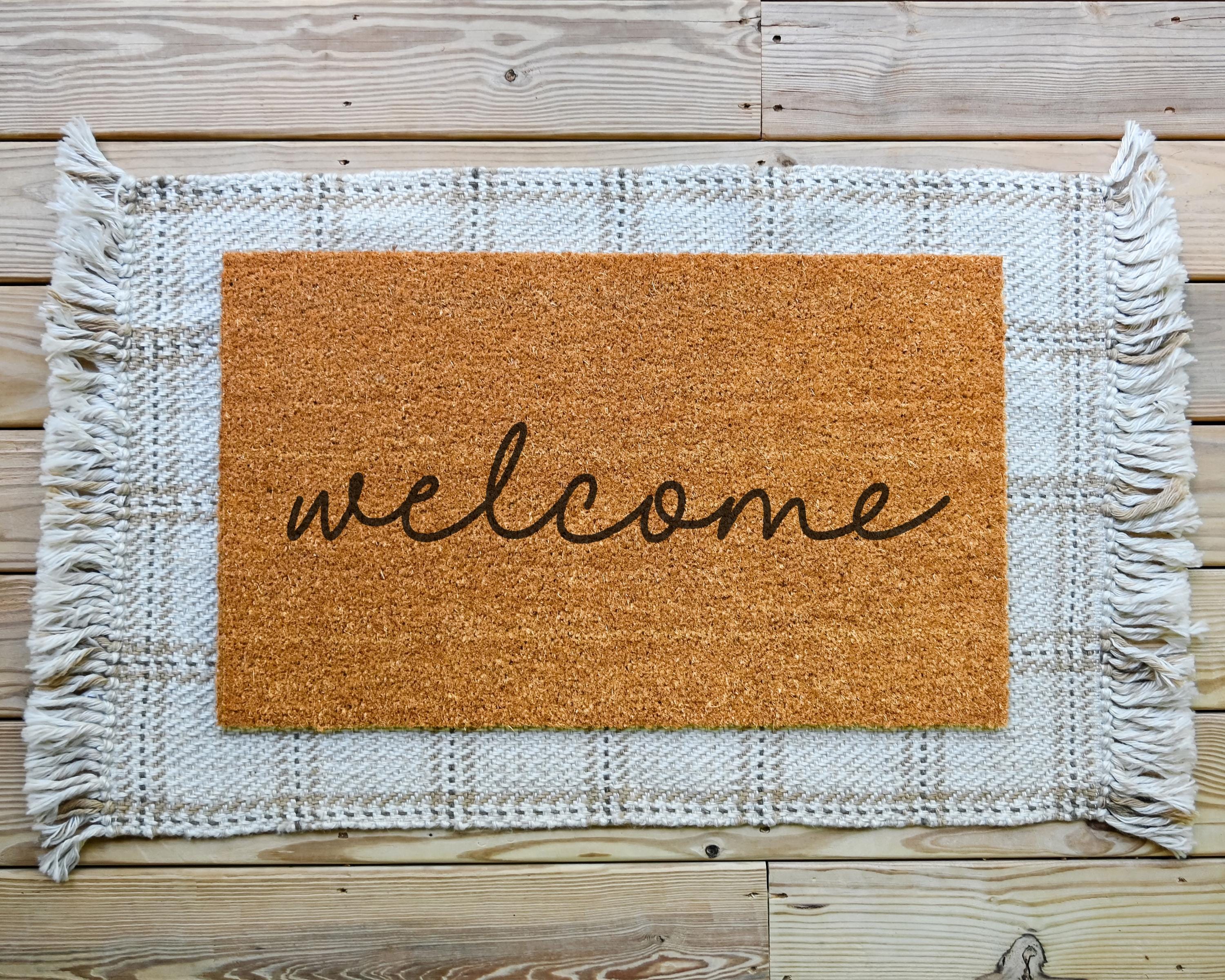 Cursive Welcome Doormat: Natural Coir Front Porch Decor