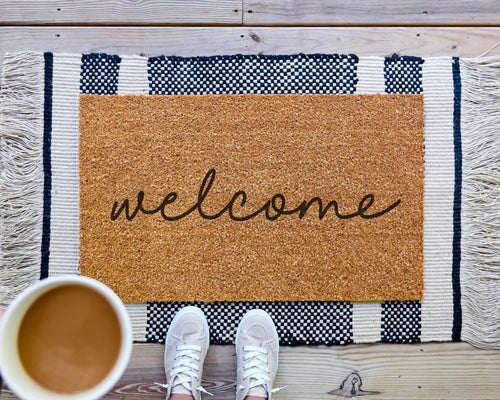 Cursive Welcome Doormat: Natural Coir Front Porch Decor