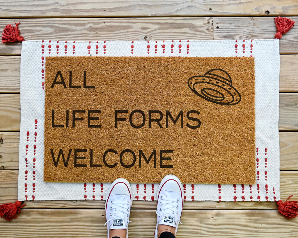 HamlinRowShop UFO Coir Doormat All Life Forms Welcome Natural Coir