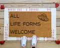 HamlinRowShop UFO Coir Doormat All Life Forms Welcome Natural Coir