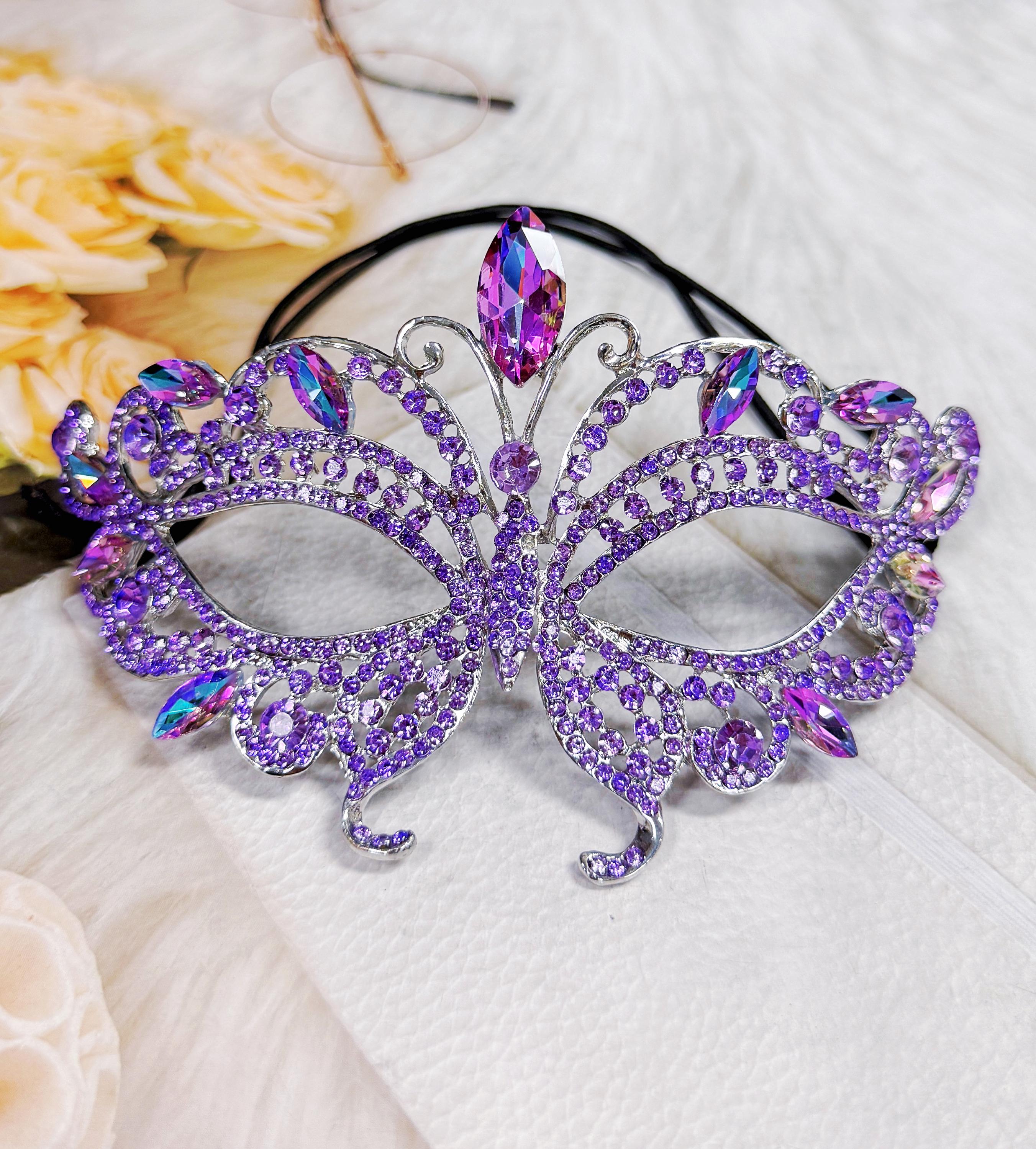 HappyJewelryWorld Purple Crystal Masquerade Mask Butterfly Rhinestone