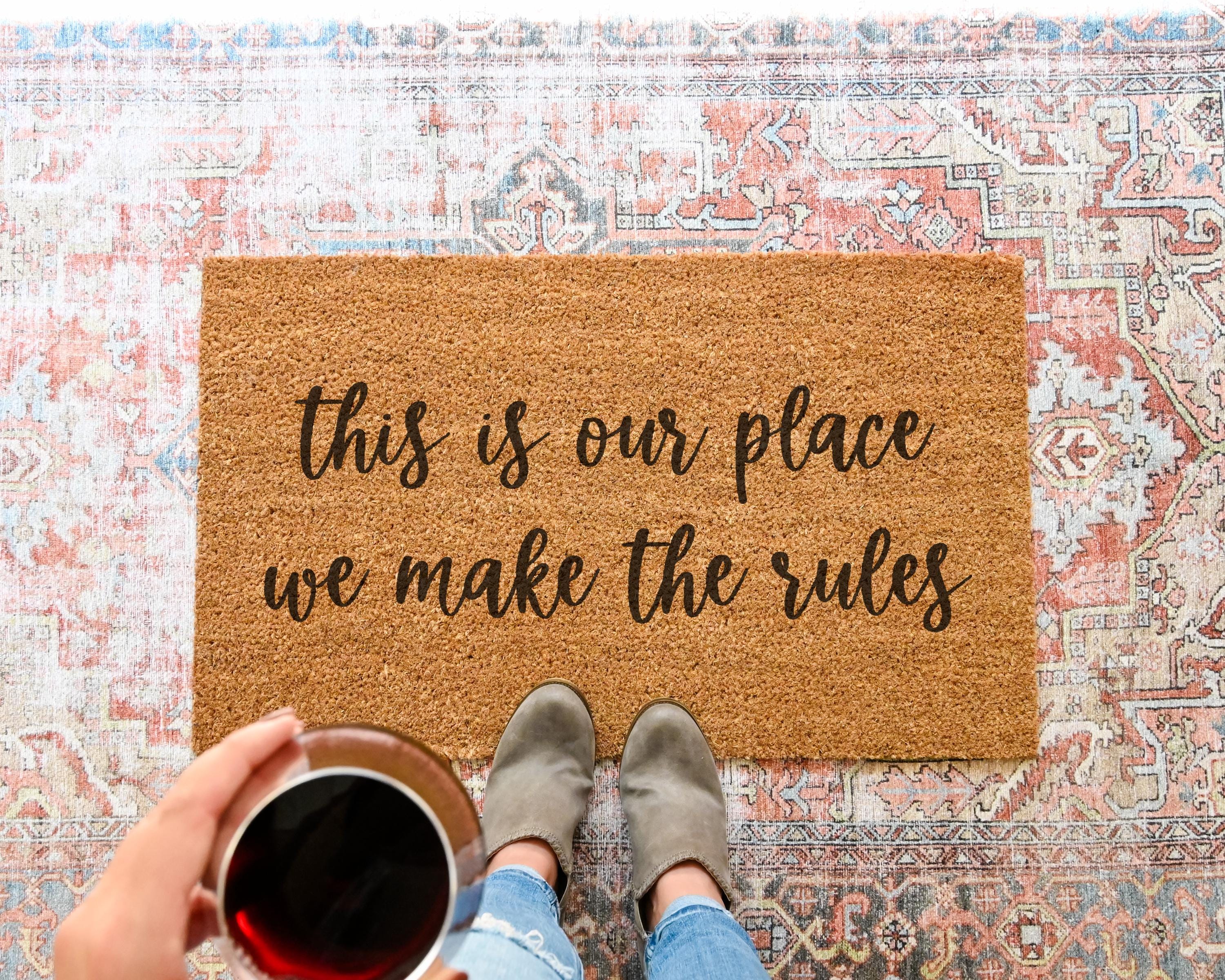 This Is Our Place Coir Doormat: Funny House Rules Welcome Mat